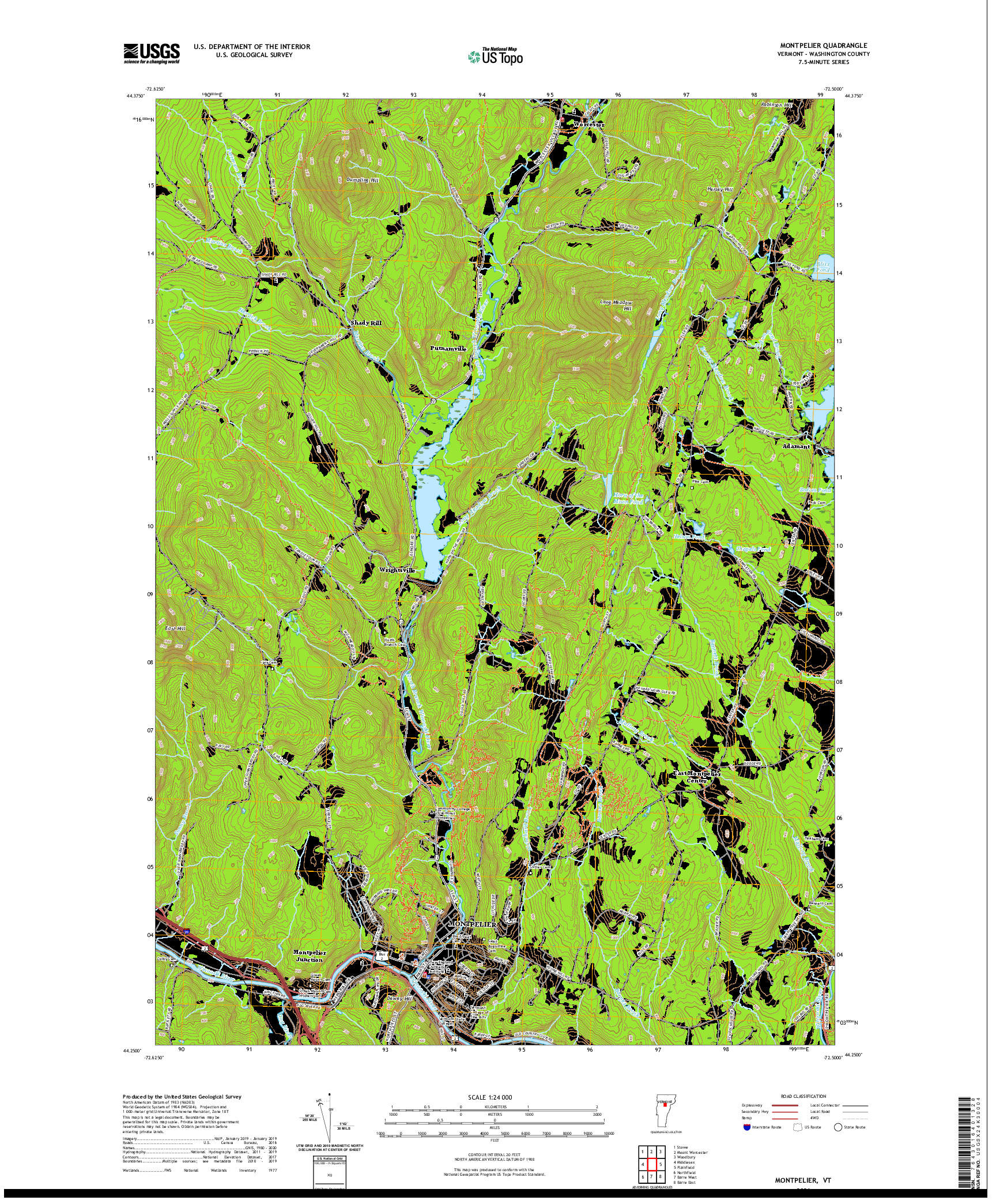 USGS US TOPO 7.5-MINUTE MAP FOR MONTPELIER, VT 2021