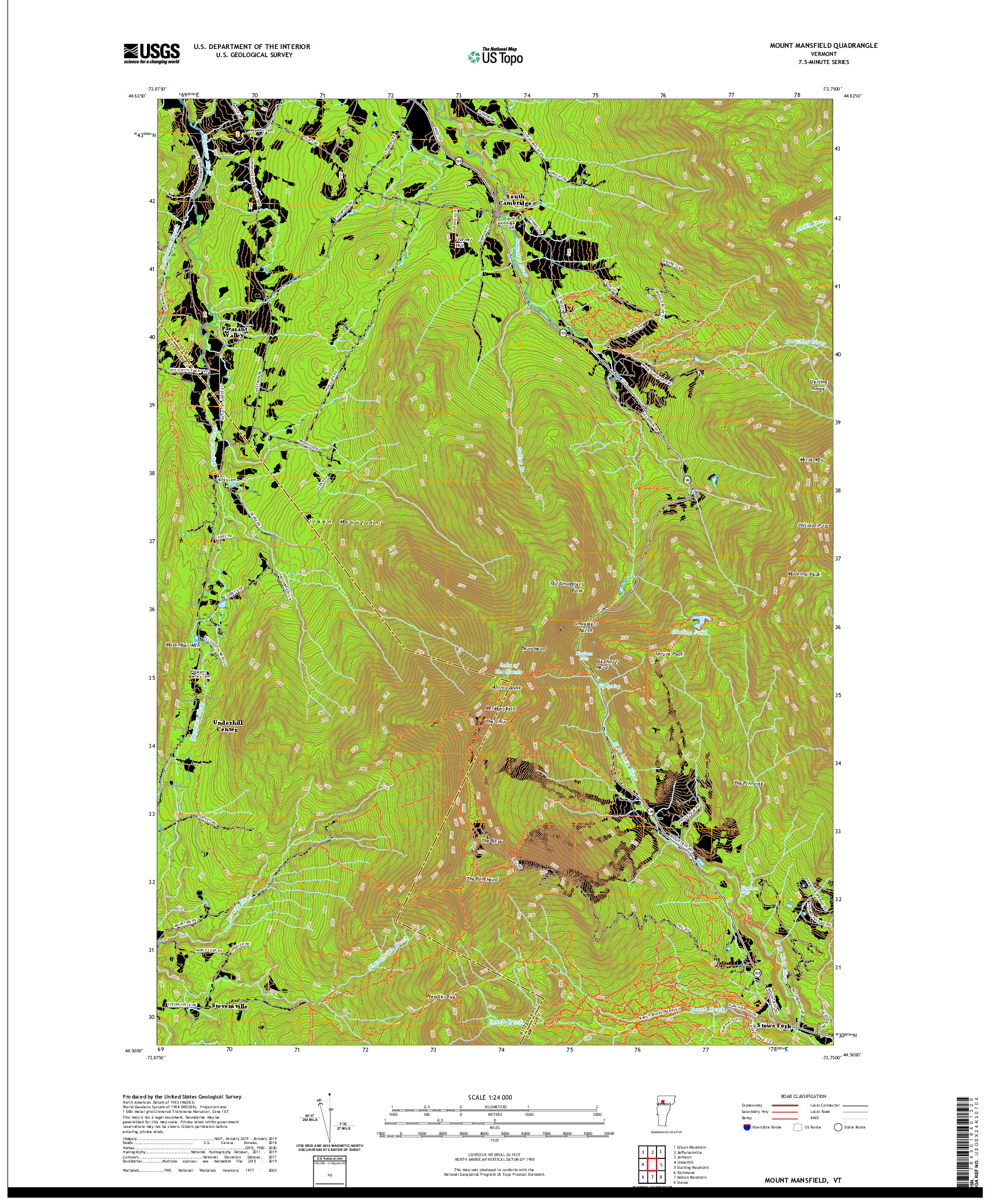 USGS US TOPO 7.5-MINUTE MAP FOR MOUNT MANSFIELD, VT 2021