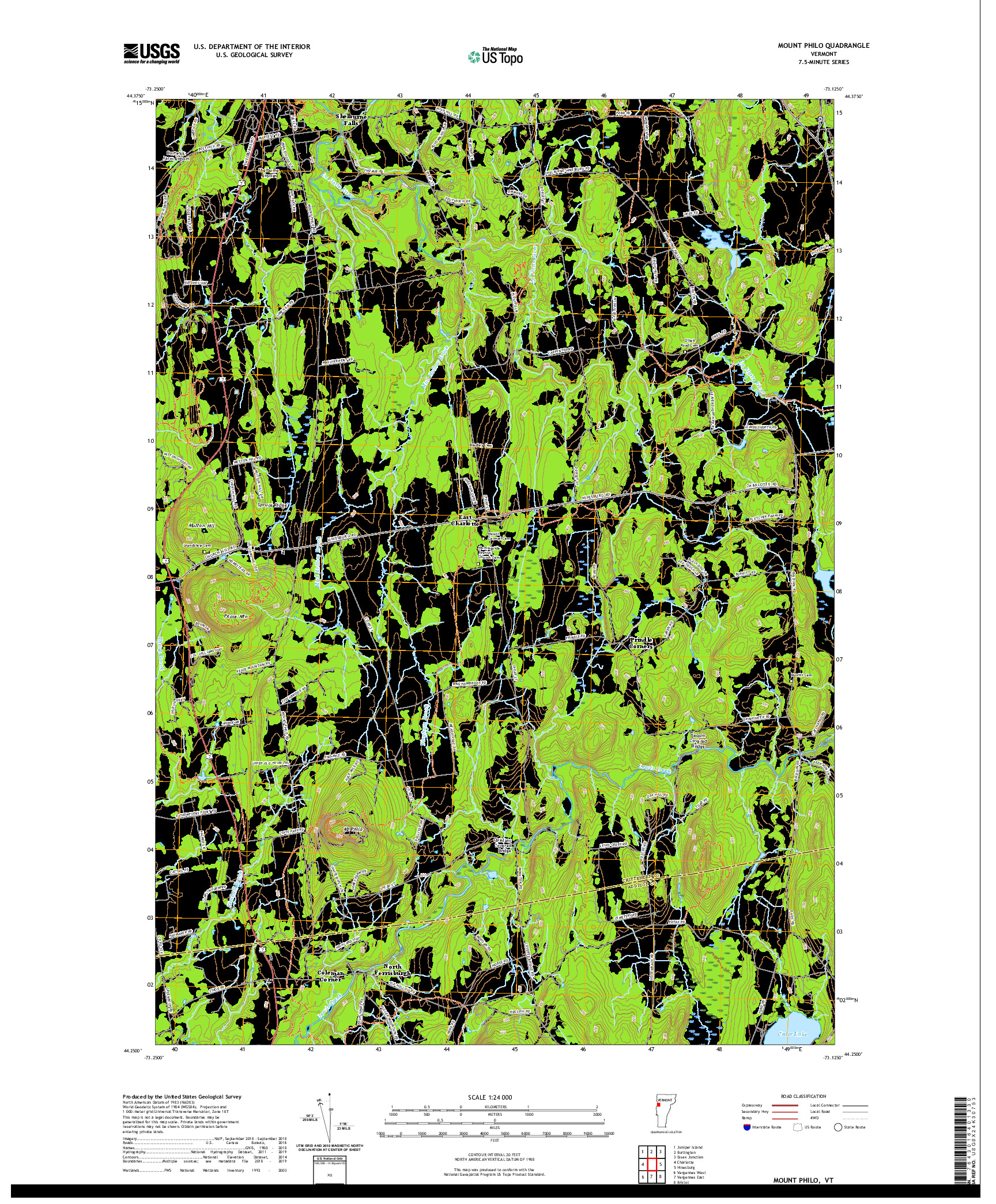 USGS US TOPO 7.5-MINUTE MAP FOR MOUNT PHILO, VT 2021