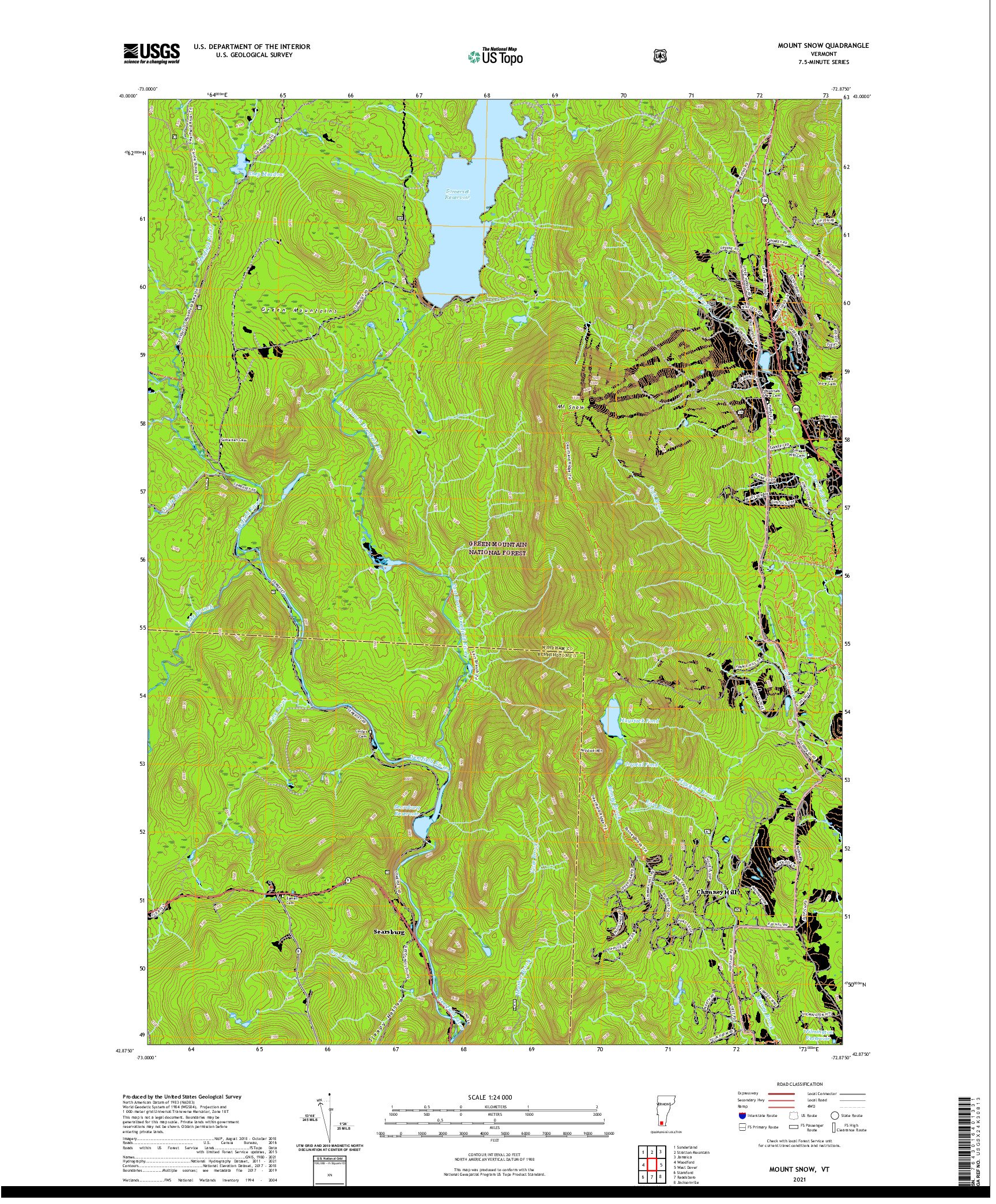 USGS US TOPO 7.5-MINUTE MAP FOR MOUNT SNOW, VT 2021