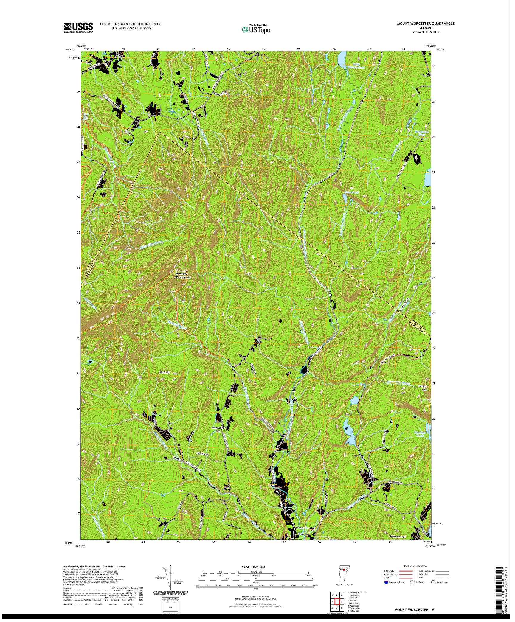 USGS US TOPO 7.5-MINUTE MAP FOR MOUNT WORCESTER, VT 2021