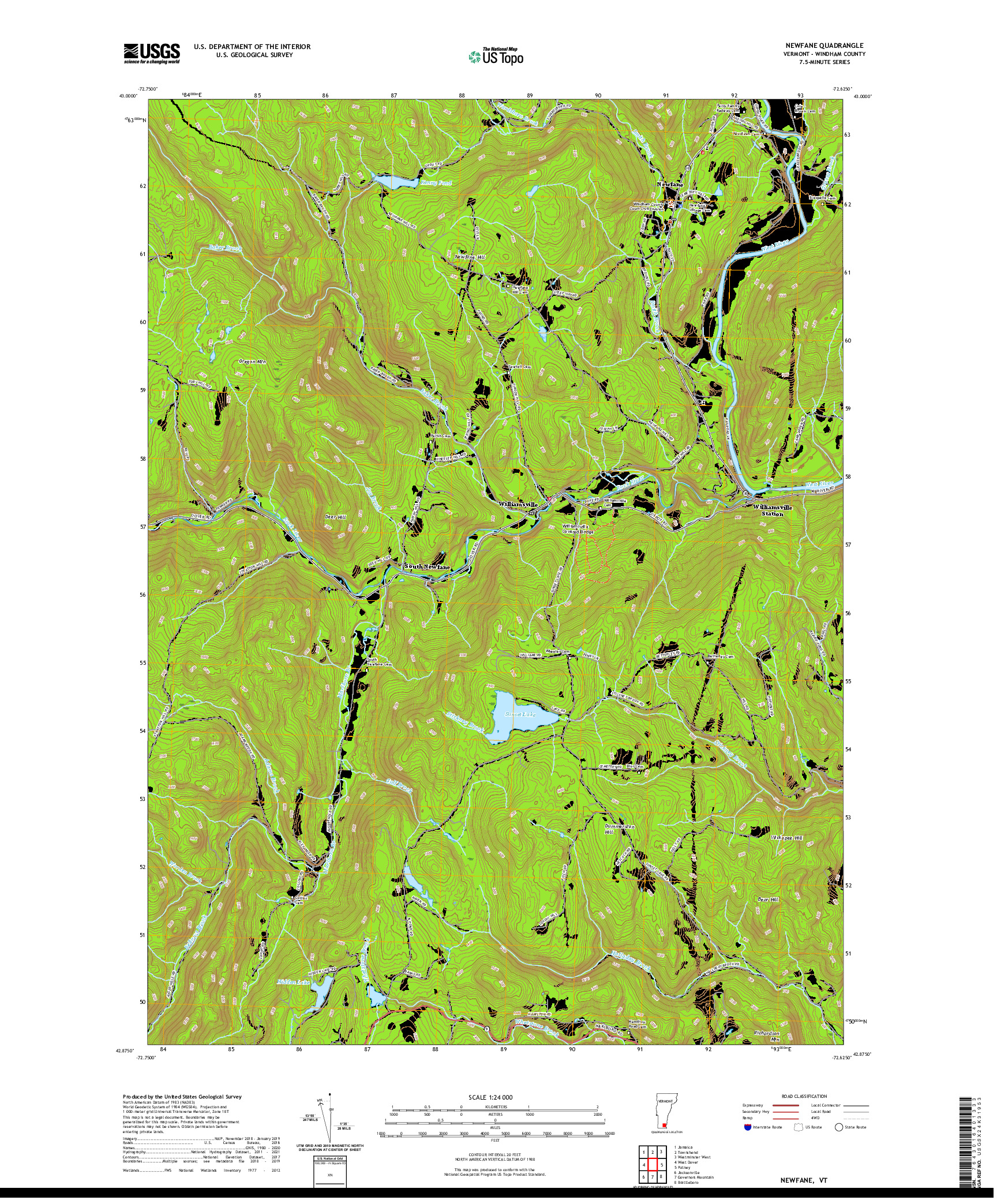 USGS US TOPO 7.5-MINUTE MAP FOR NEWFANE, VT 2021