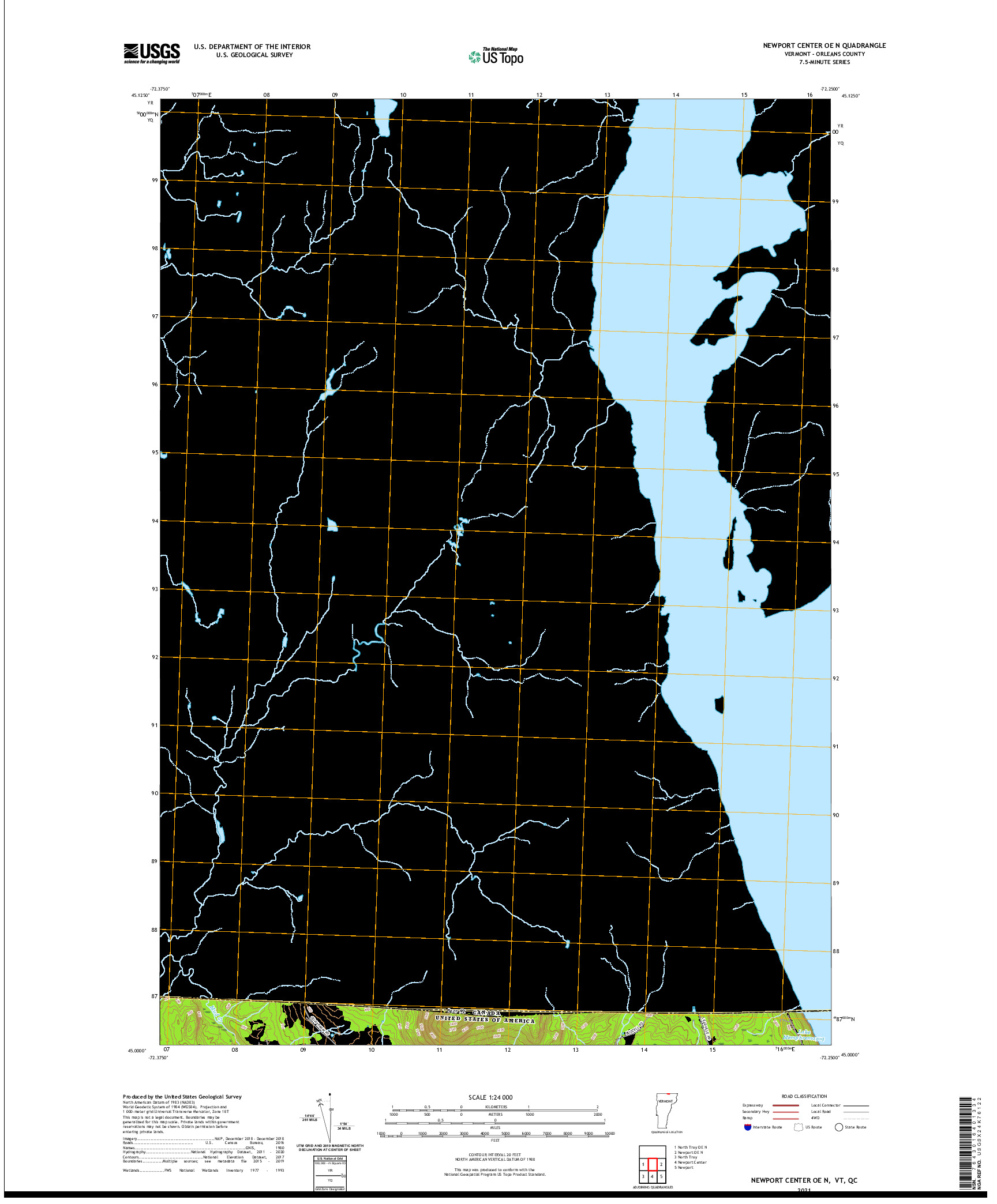 USGS US TOPO 7.5-MINUTE MAP FOR NEWPORT CENTER OE N, VT,QC 2021