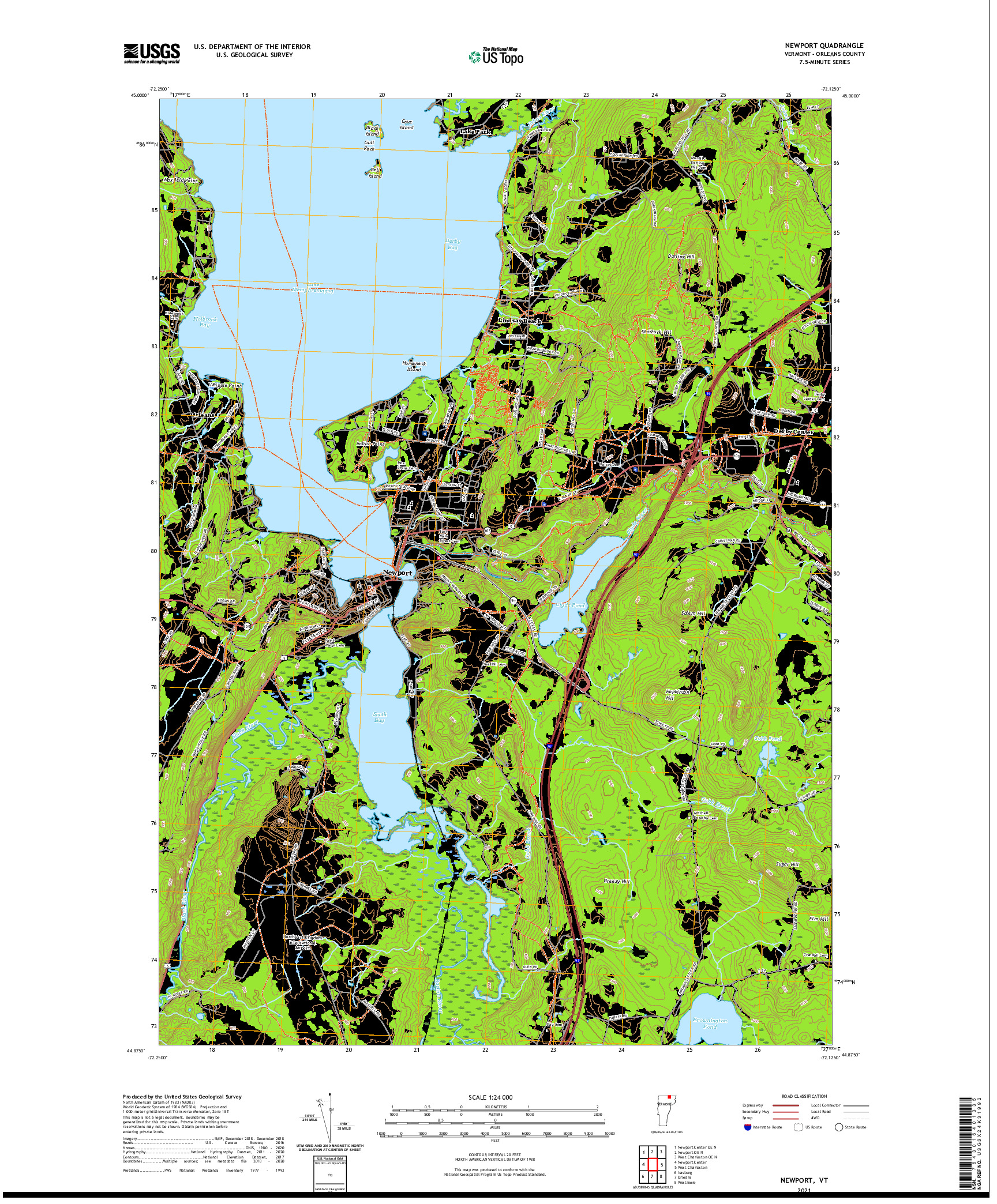 USGS US TOPO 7.5-MINUTE MAP FOR NEWPORT, VT 2021