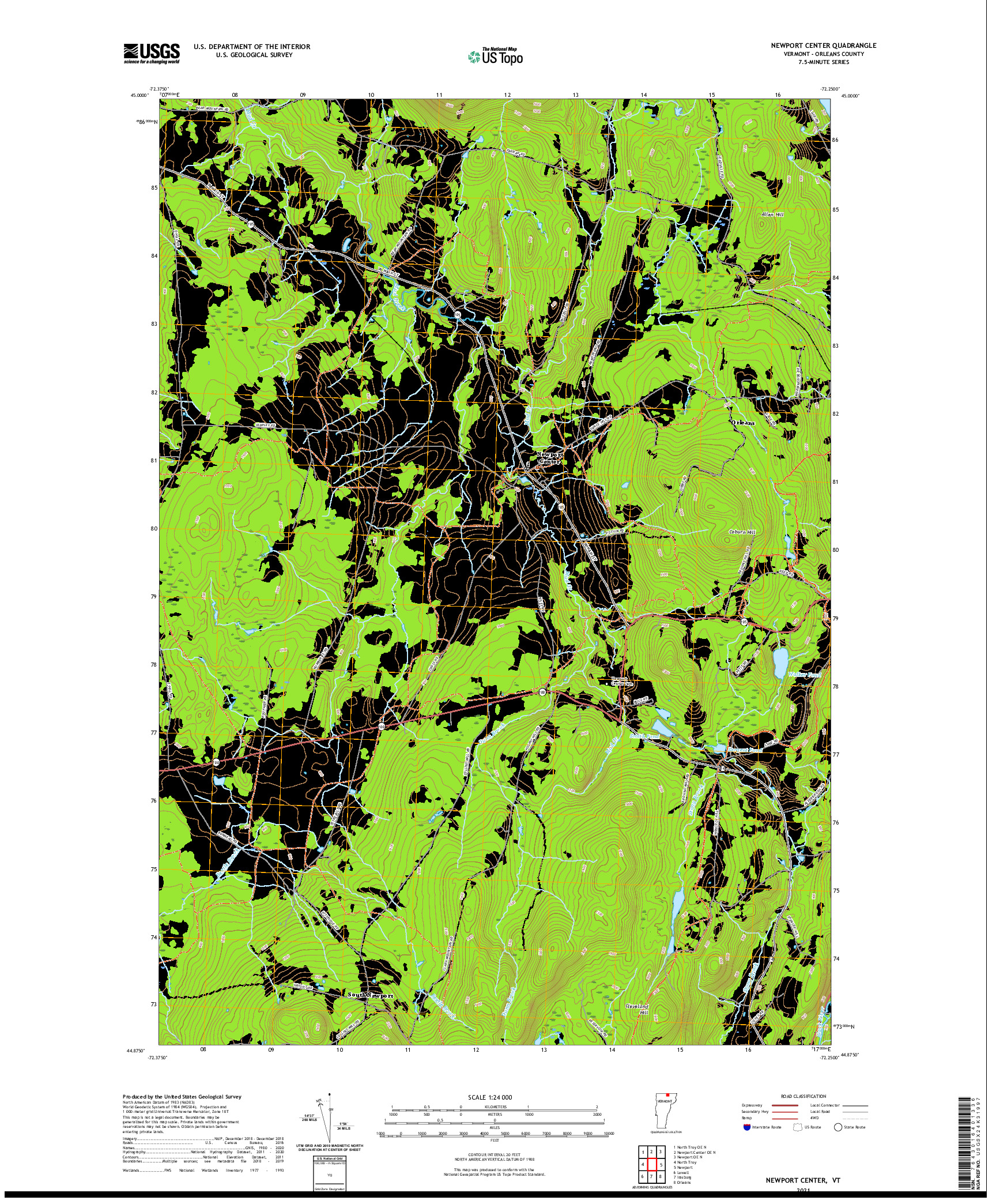 USGS US TOPO 7.5-MINUTE MAP FOR NEWPORT CENTER, VT 2021