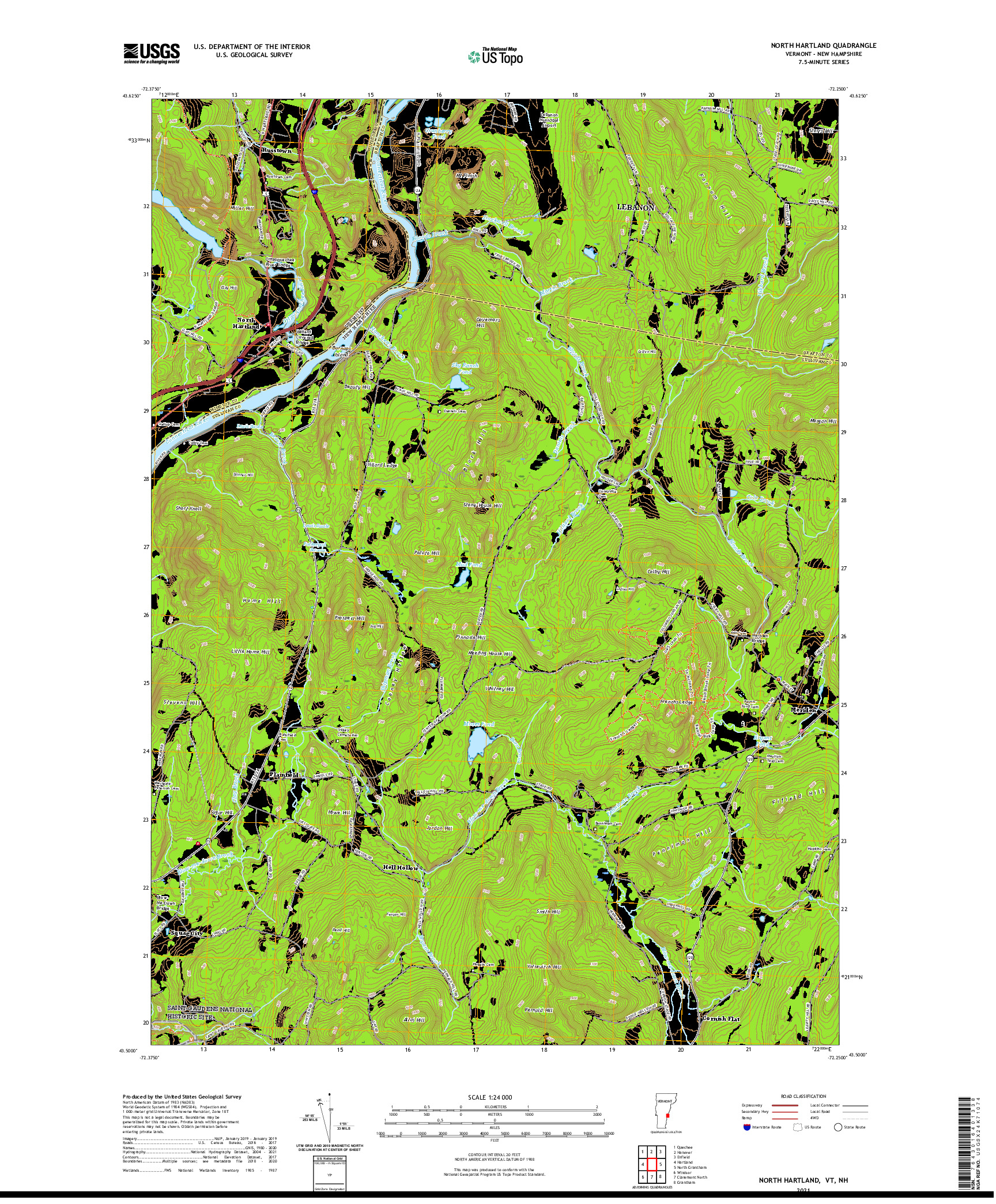 USGS US TOPO 7.5-MINUTE MAP FOR NORTH HARTLAND, VT,NH 2021