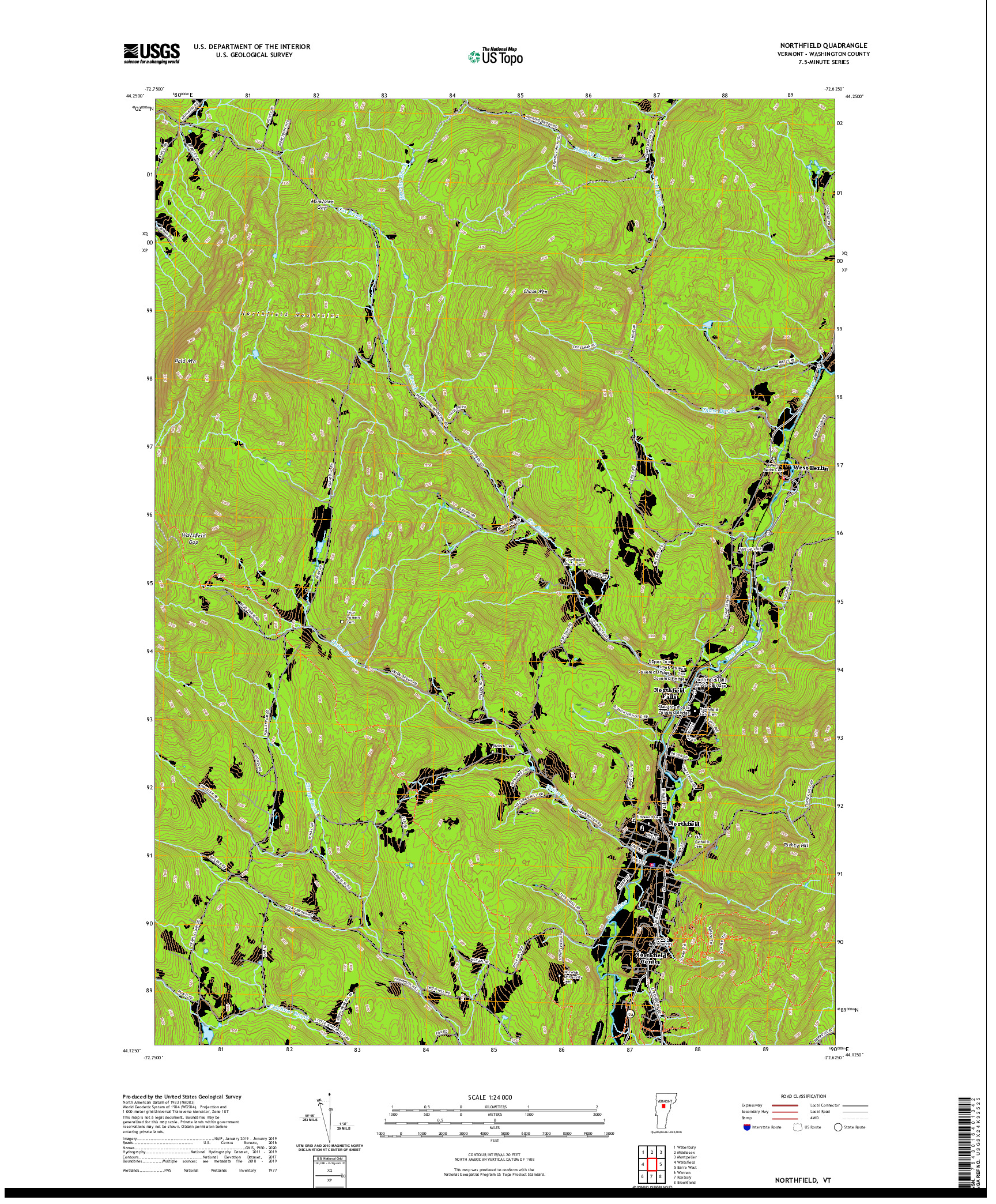 USGS US TOPO 7.5-MINUTE MAP FOR NORTHFIELD, VT 2021