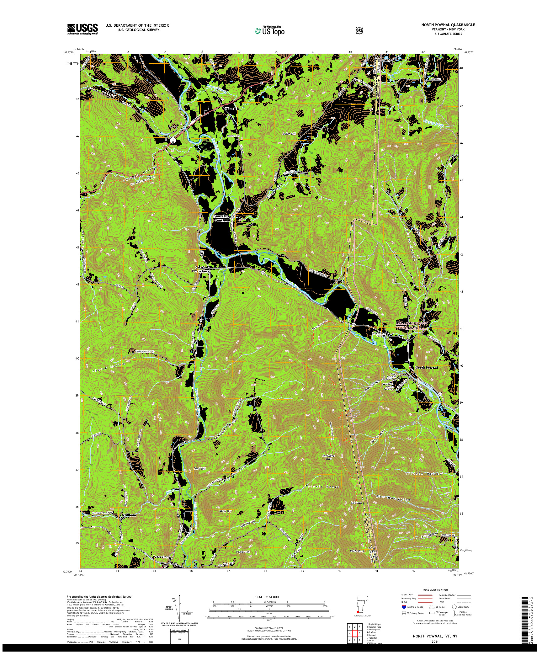 USGS US TOPO 7.5-MINUTE MAP FOR NORTH POWNAL, VT,NY 2021