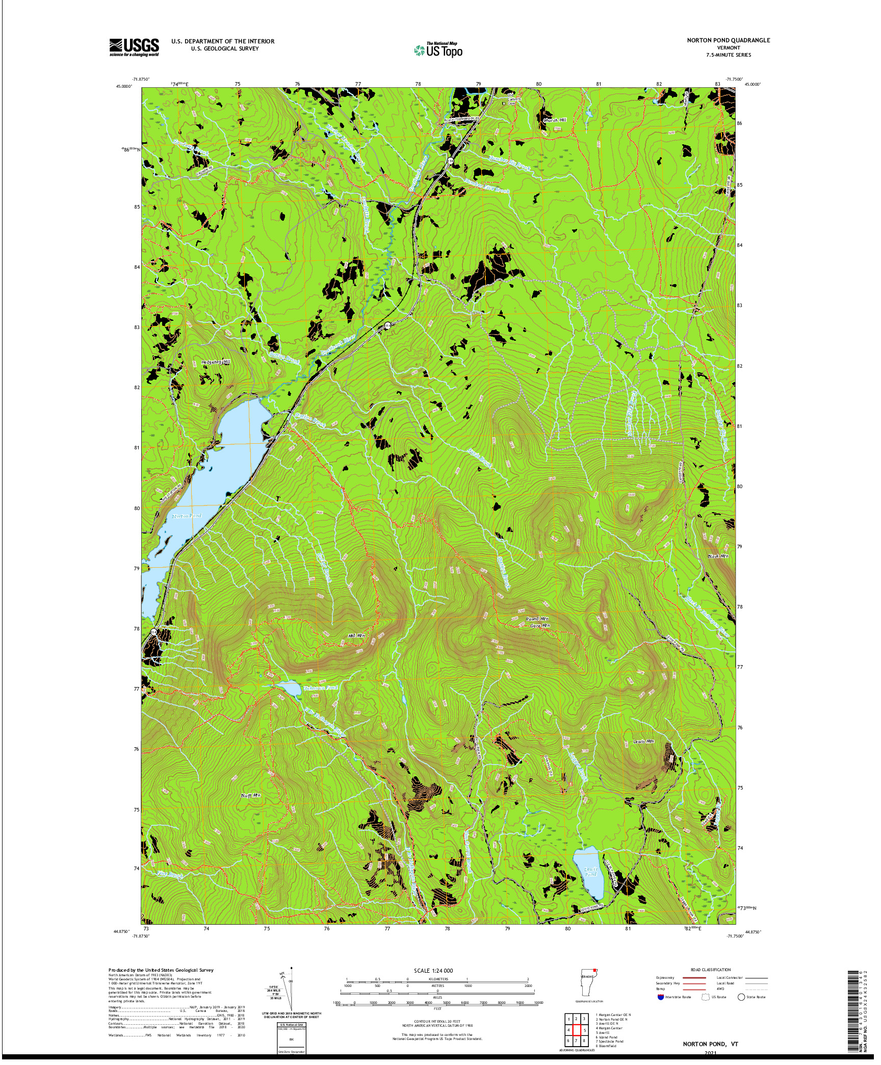 USGS US TOPO 7.5-MINUTE MAP FOR NORTON POND, VT 2021