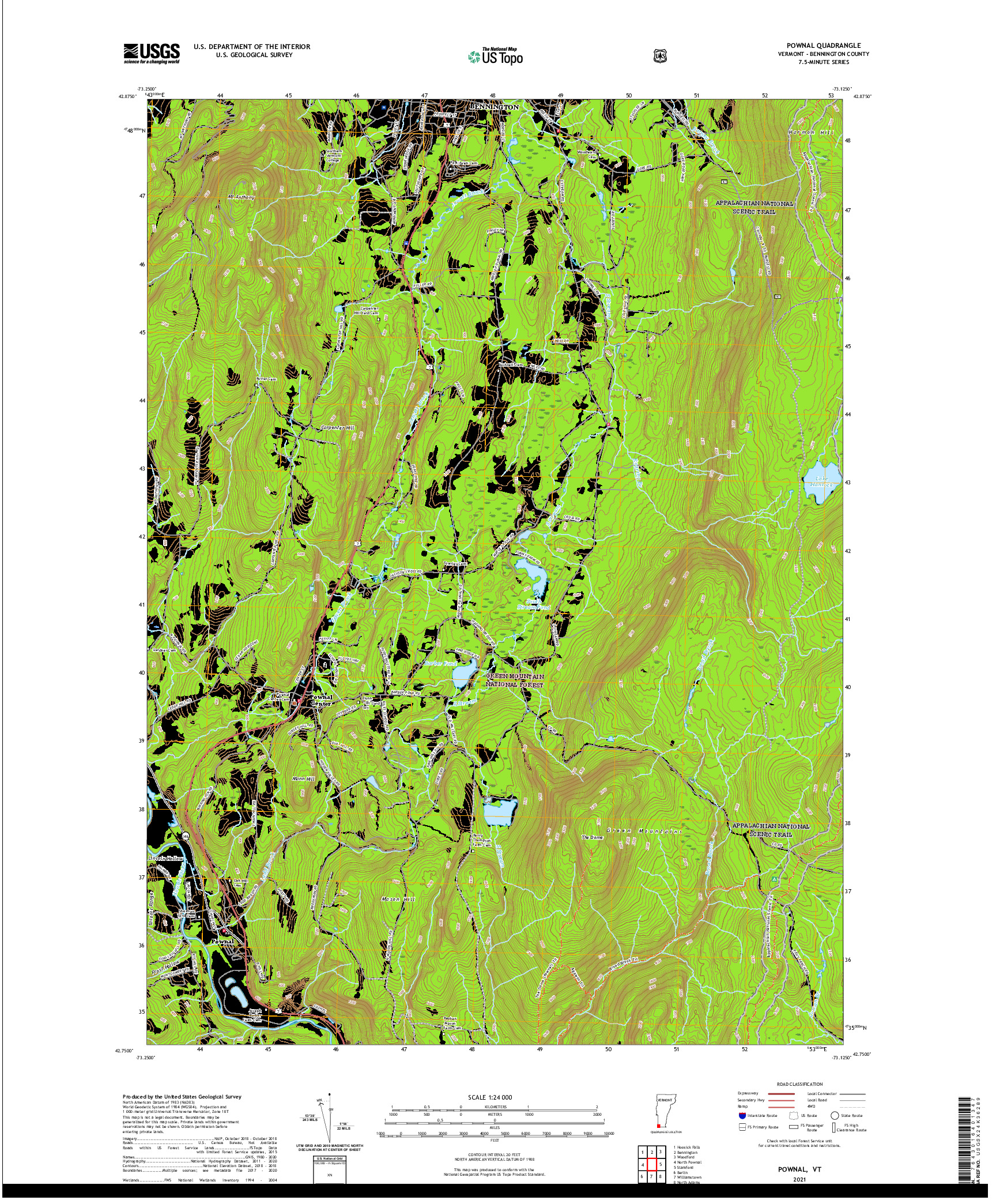 USGS US TOPO 7.5-MINUTE MAP FOR POWNAL, VT 2021