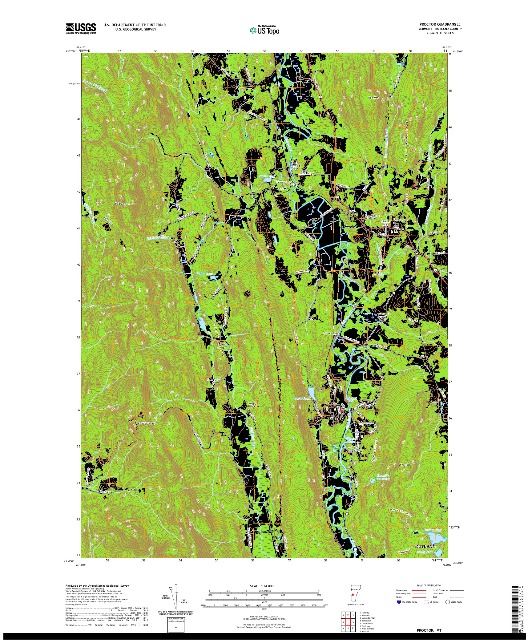 USGS US TOPO 7.5-MINUTE MAP FOR PROCTOR, VT 2021