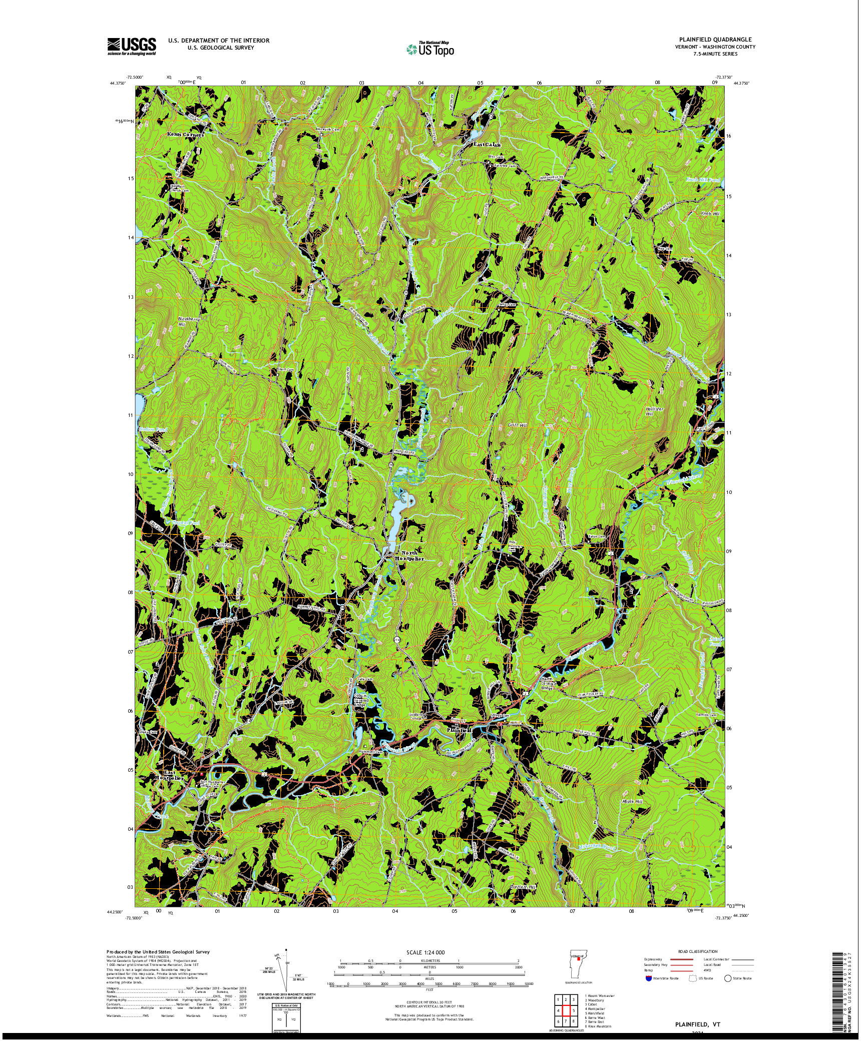 USGS US TOPO 7.5-MINUTE MAP FOR PLAINFIELD, VT 2021