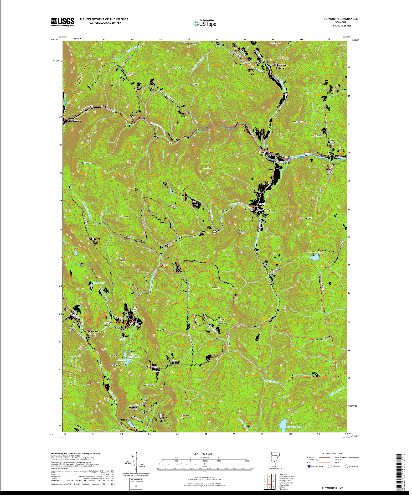 USGS US TOPO 7.5-MINUTE MAP FOR PLYMOUTH, VT 2021