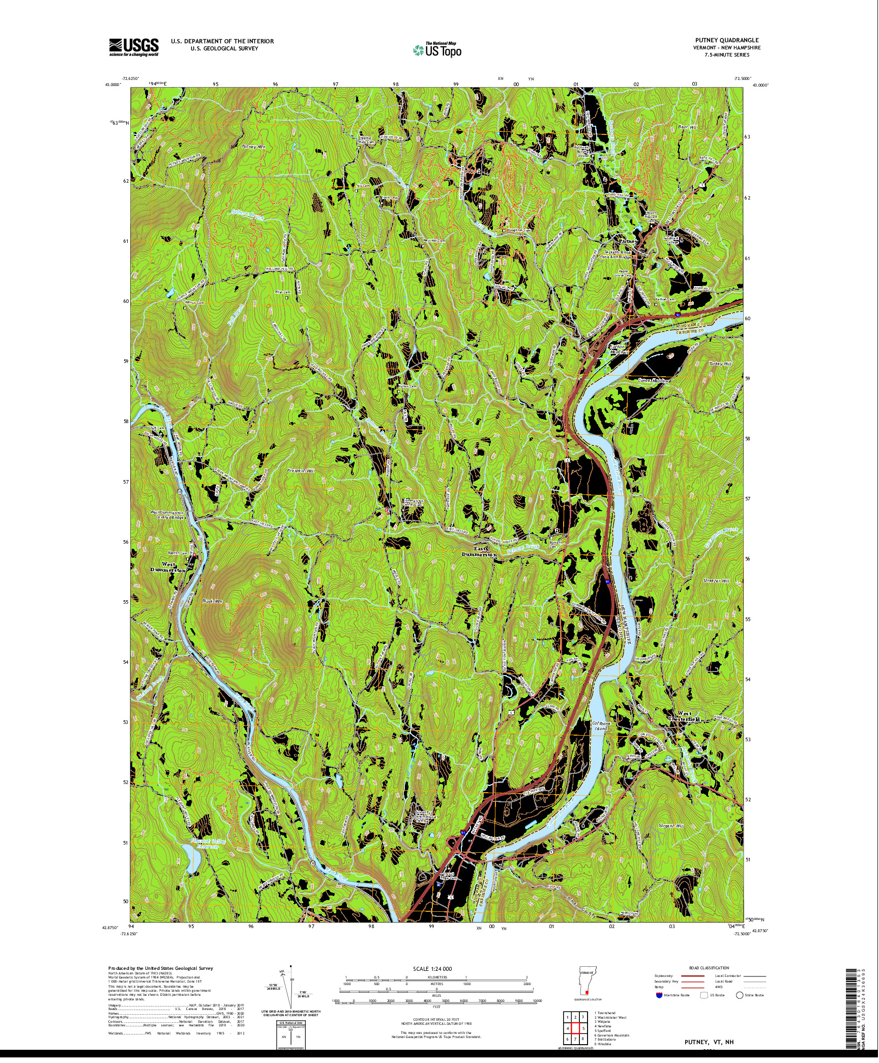 USGS US TOPO 7.5-MINUTE MAP FOR PUTNEY, VT,NH 2021