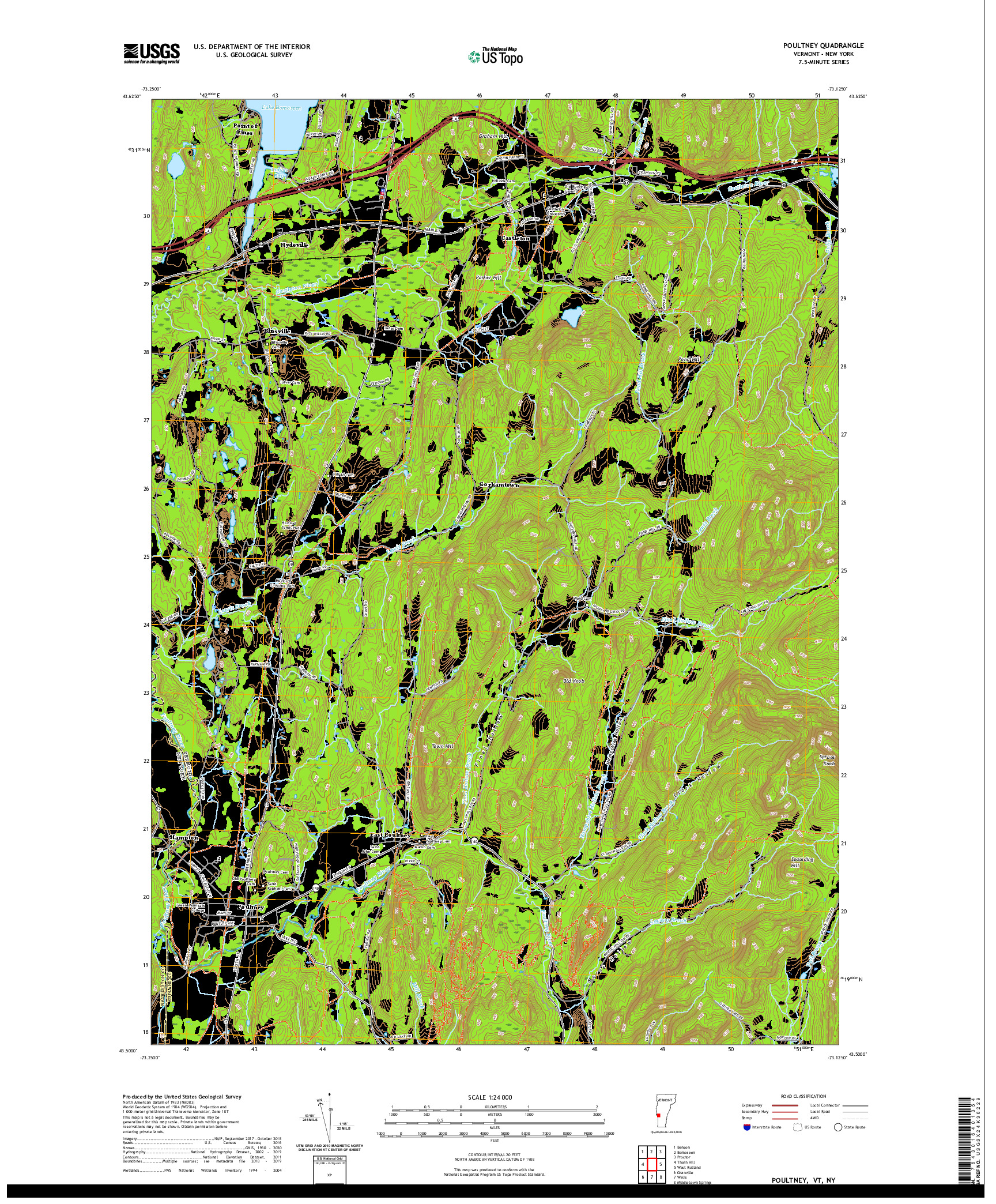 USGS US TOPO 7.5-MINUTE MAP FOR POULTNEY, VT,NY 2021