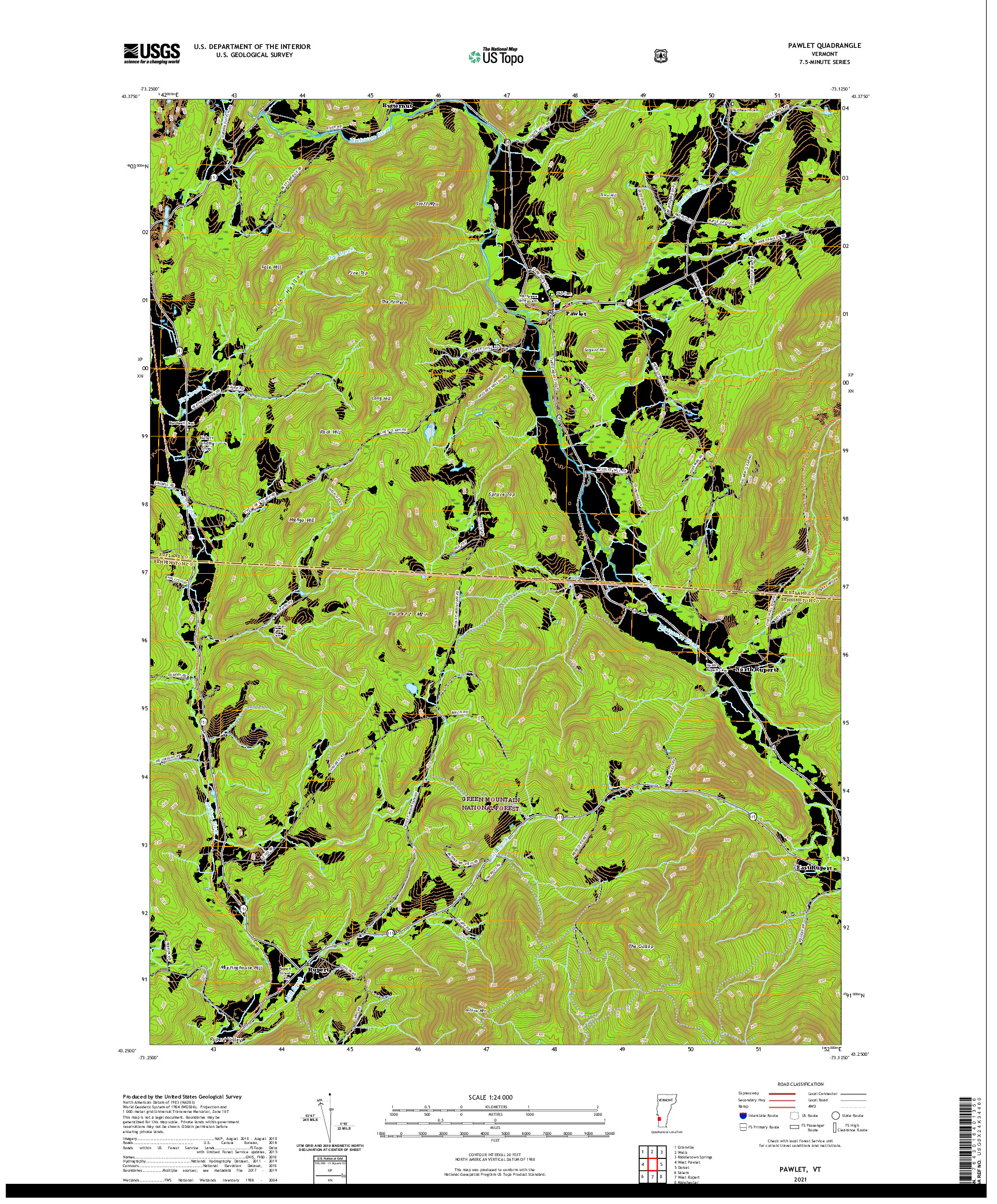 USGS US TOPO 7.5-MINUTE MAP FOR PAWLET, VT 2021