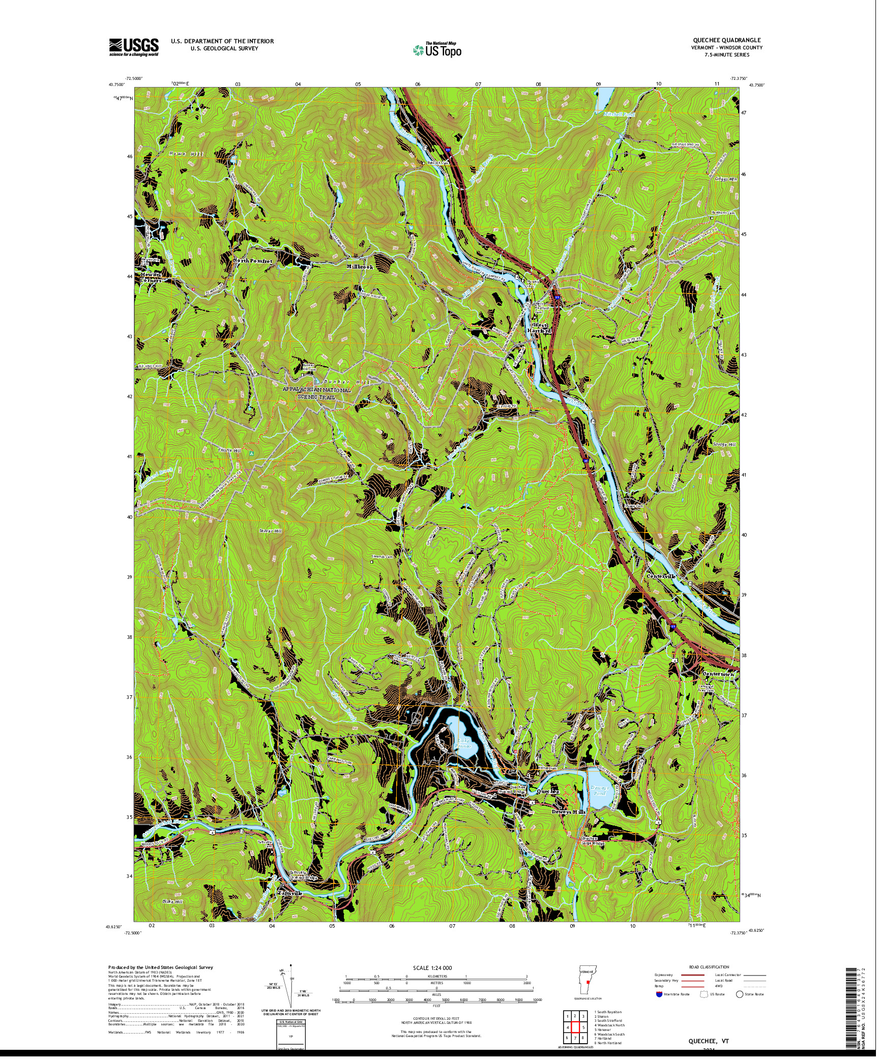 USGS US TOPO 7.5-MINUTE MAP FOR QUECHEE, VT 2021