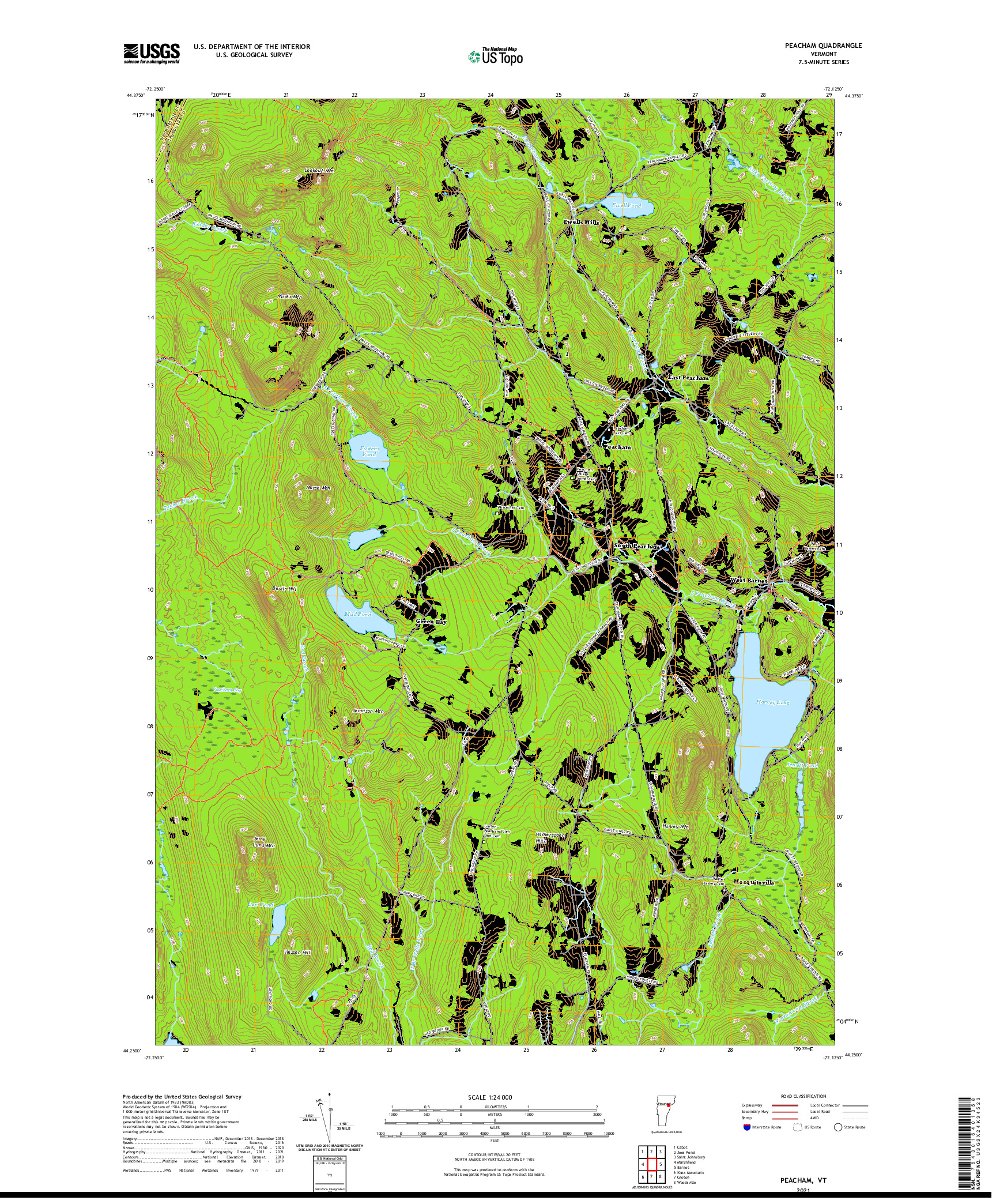 USGS US TOPO 7.5-MINUTE MAP FOR PEACHAM, VT 2021