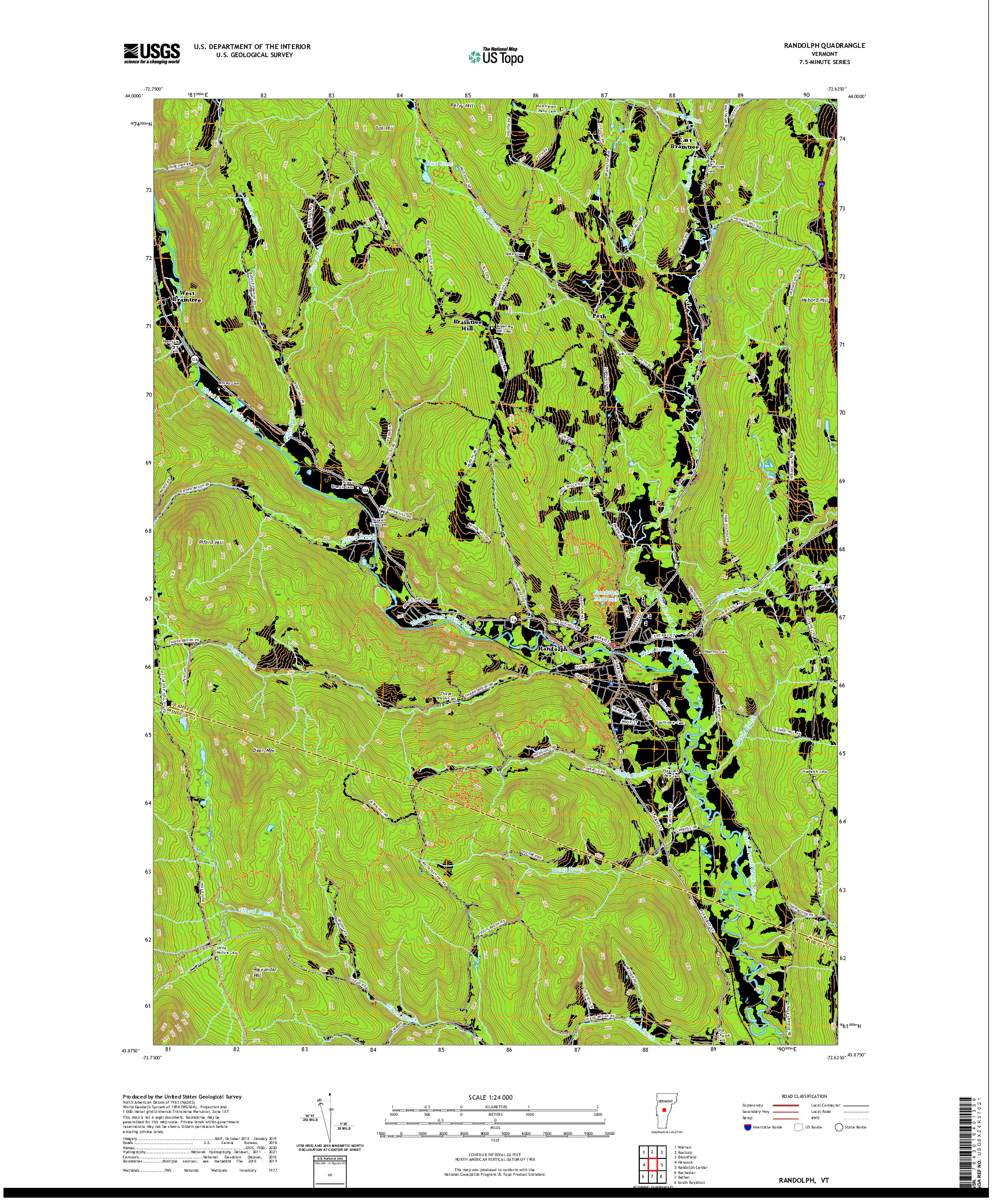 USGS US TOPO 7.5-MINUTE MAP FOR RANDOLPH, VT 2021