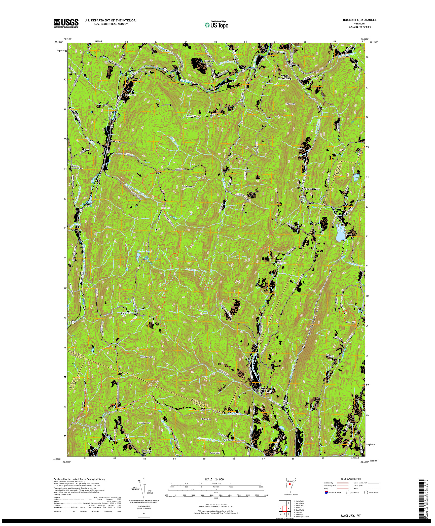 USGS US TOPO 7.5-MINUTE MAP FOR ROXBURY, VT 2021