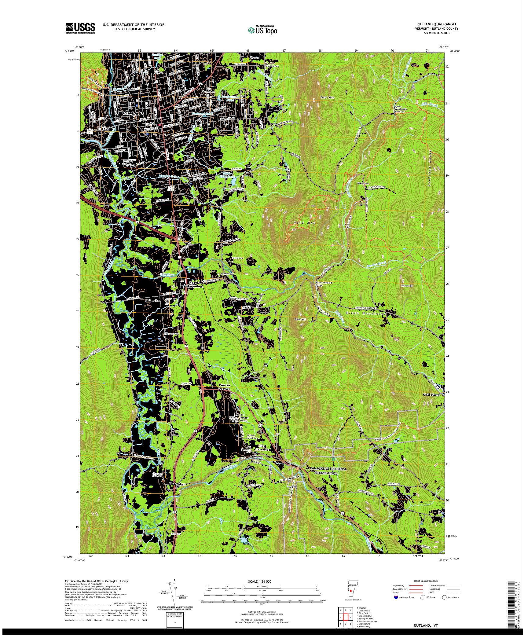 USGS US TOPO 7.5-MINUTE MAP FOR RUTLAND, VT 2021