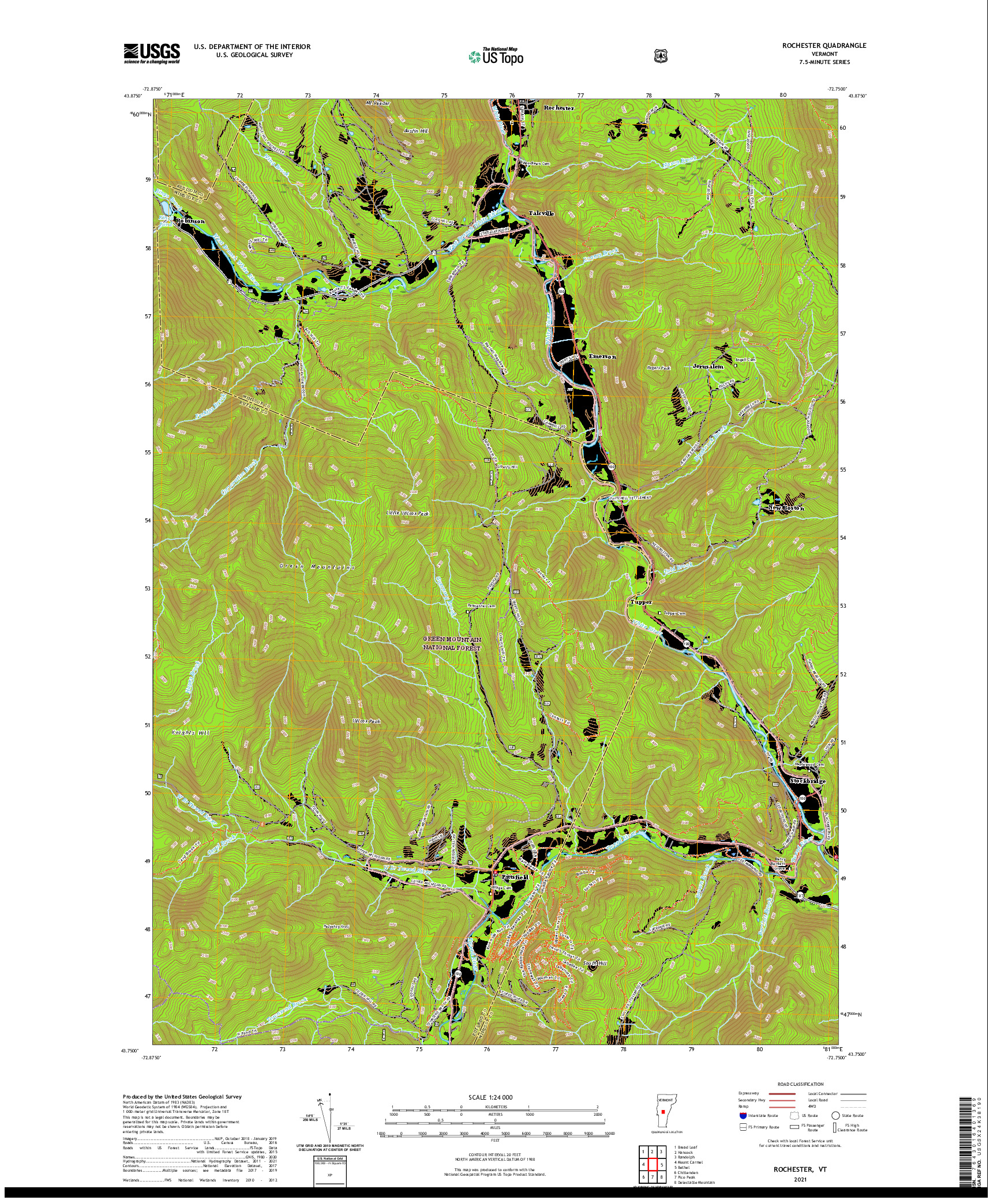 USGS US TOPO 7.5-MINUTE MAP FOR ROCHESTER, VT 2021