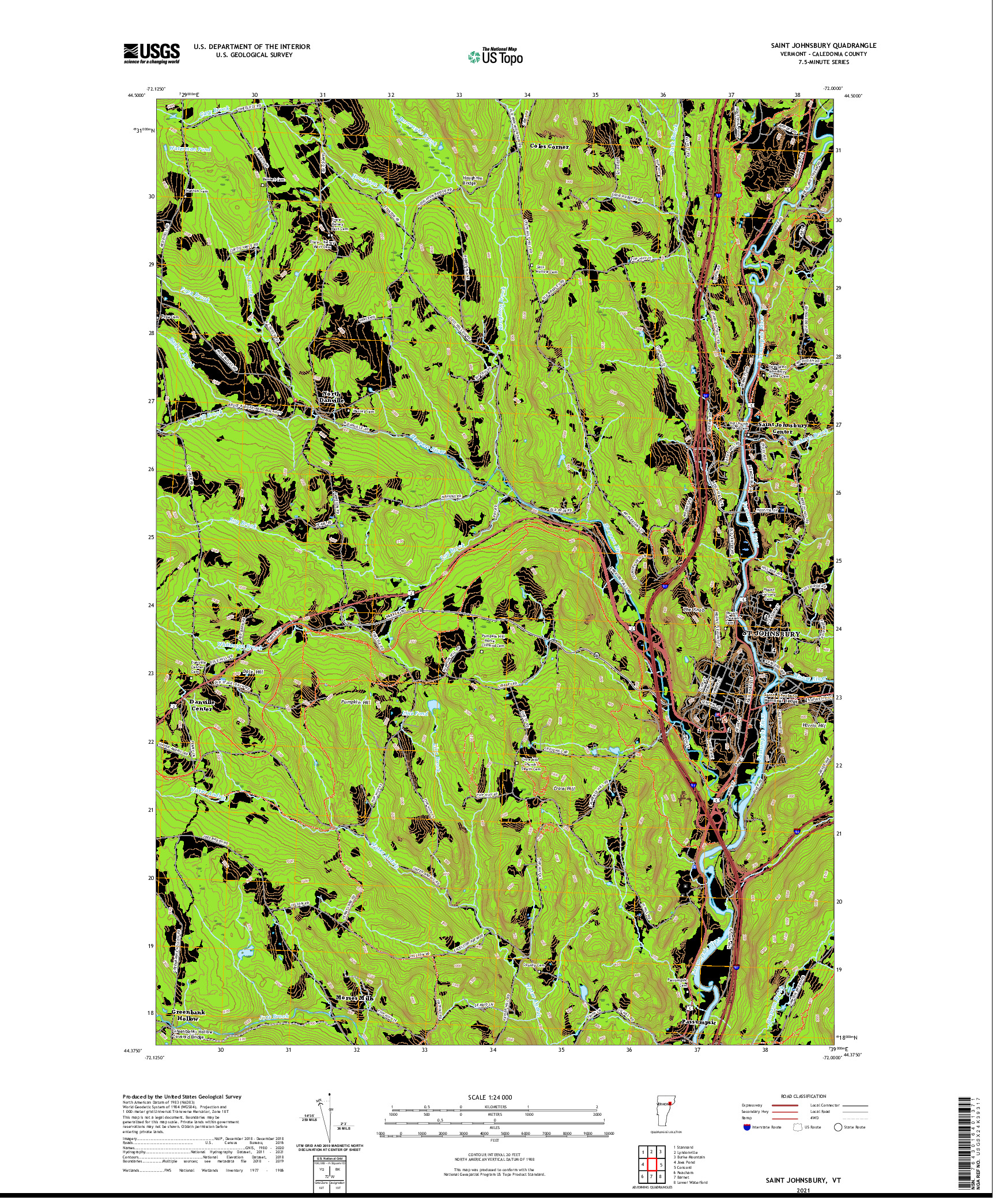 USGS US TOPO 7.5-MINUTE MAP FOR SAINT JOHNSBURY, VT 2021