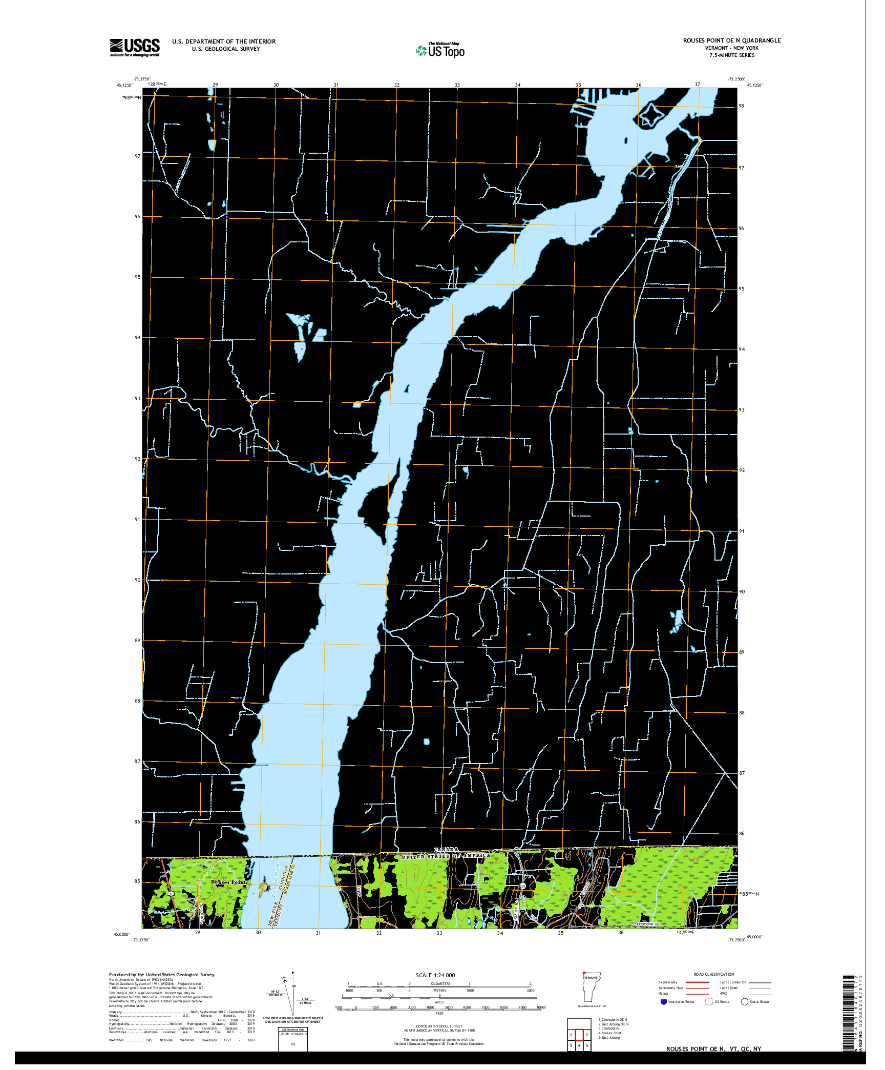 USGS US TOPO 7.5-MINUTE MAP FOR ROUSES POINT OE N, VT,QC,NY 2021