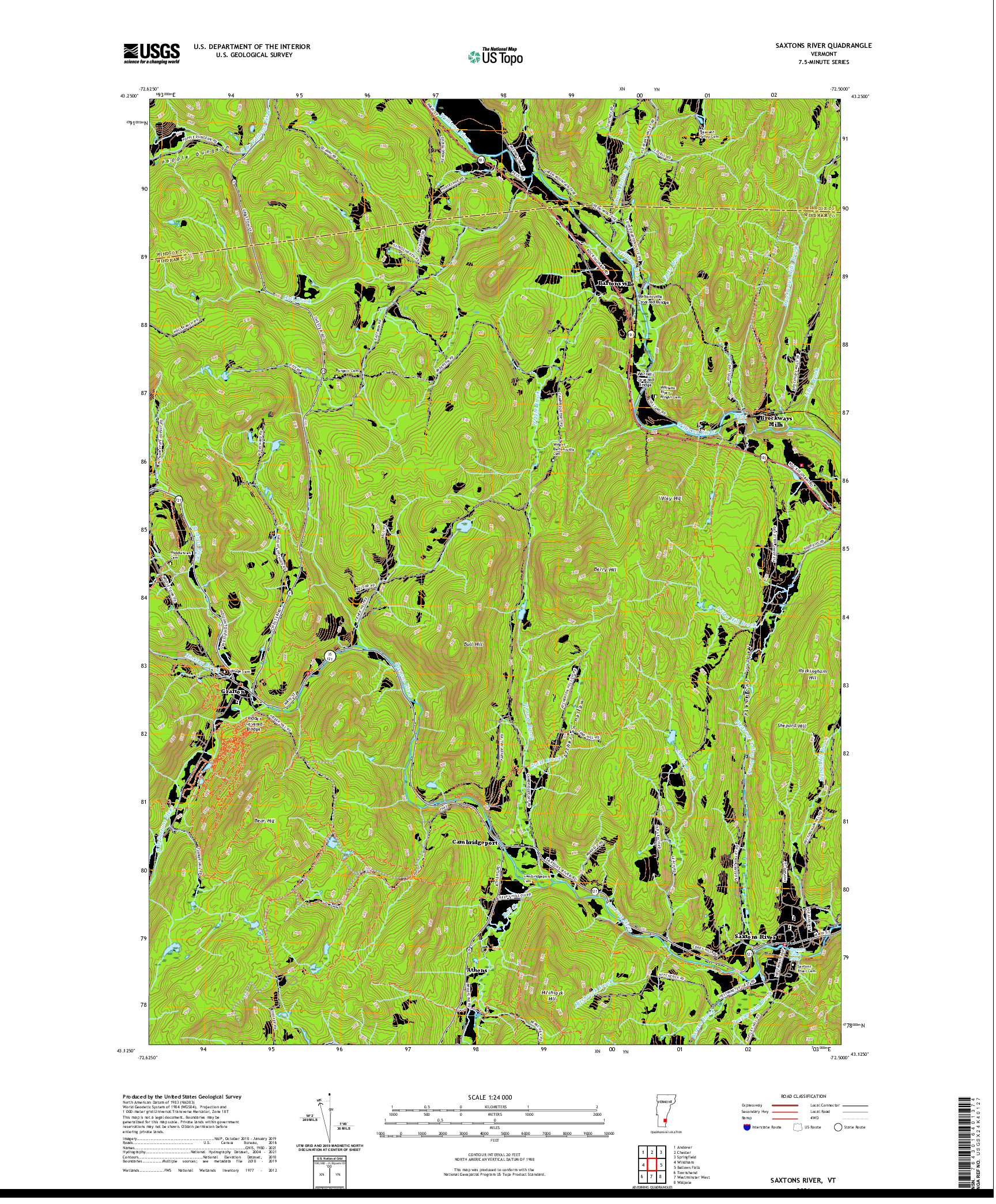 USGS US TOPO 7.5-MINUTE MAP FOR SAXTONS RIVER, VT 2021