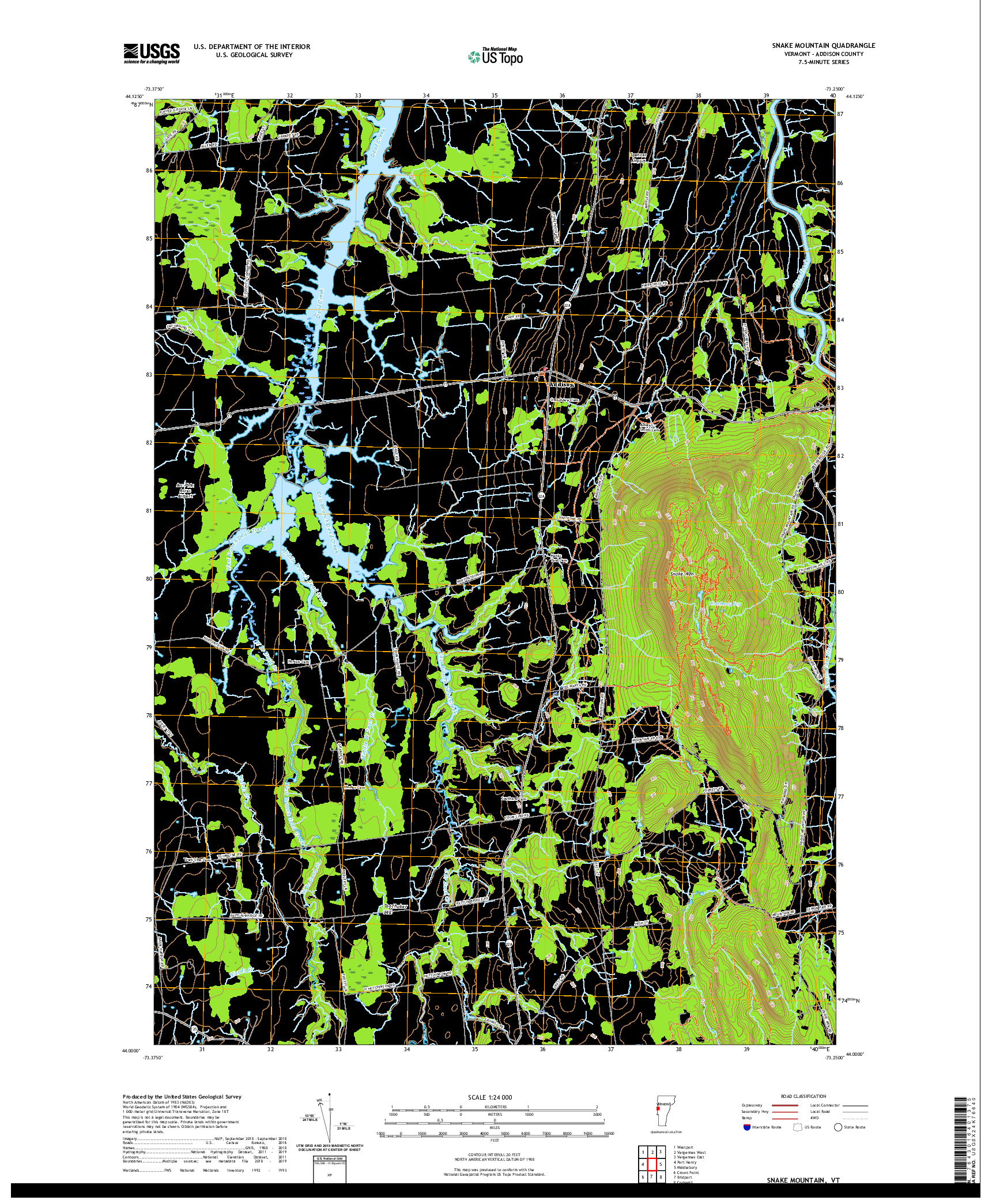 USGS US TOPO 7.5-MINUTE MAP FOR SNAKE MOUNTAIN, VT 2021