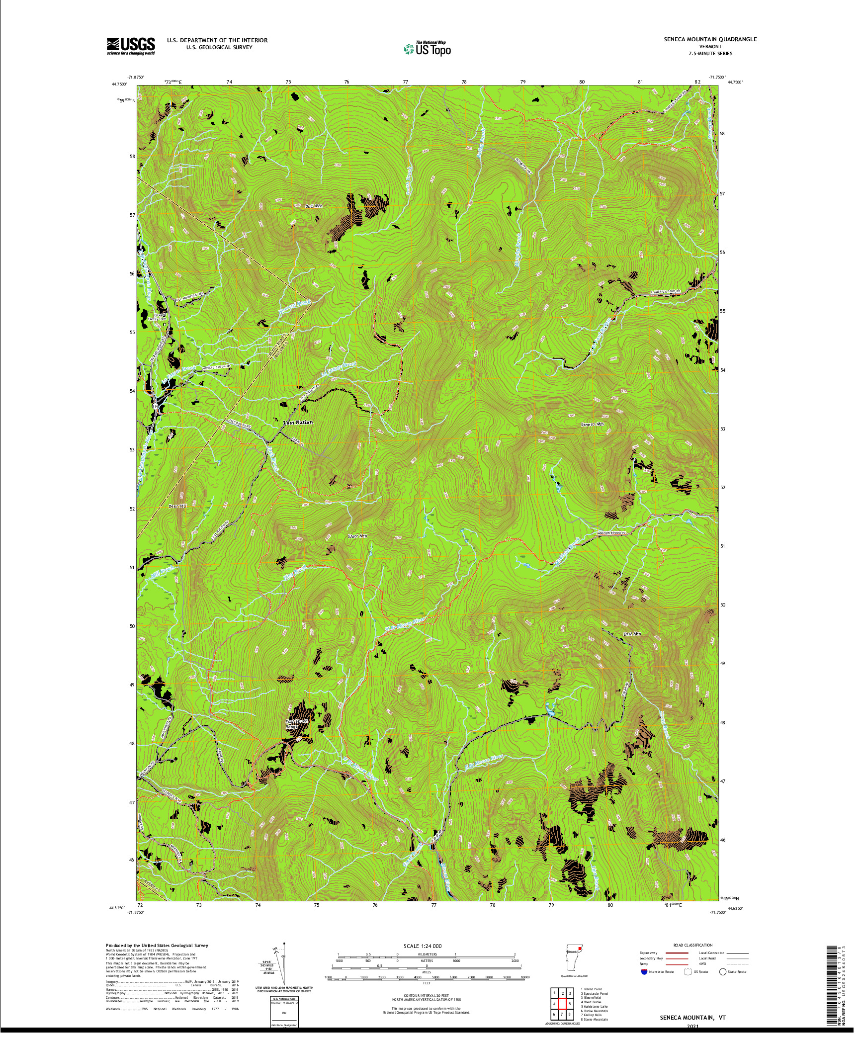 USGS US TOPO 7.5-MINUTE MAP FOR SENECA MOUNTAIN, VT 2021