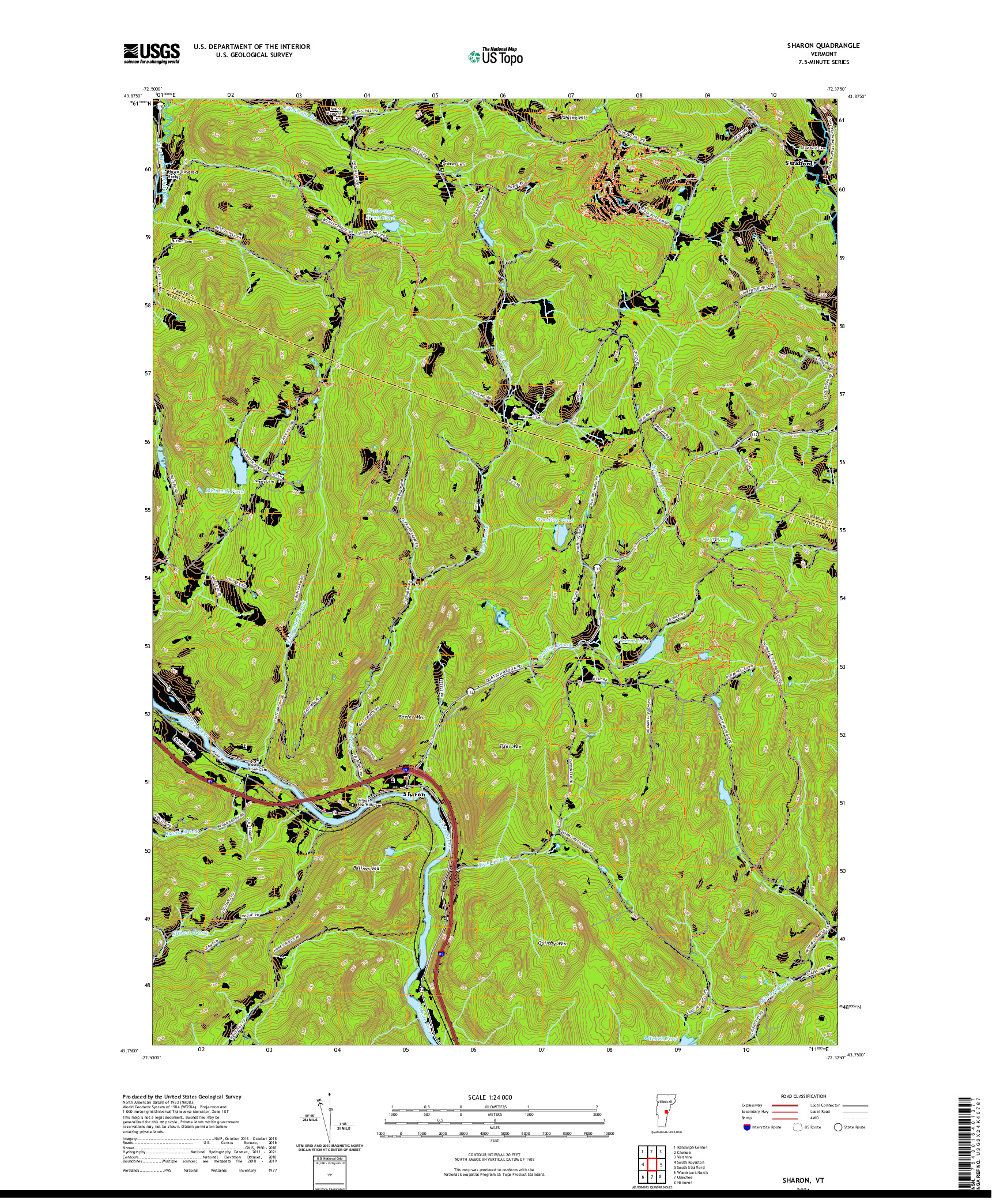 USGS US TOPO 7.5-MINUTE MAP FOR SHARON, VT 2021