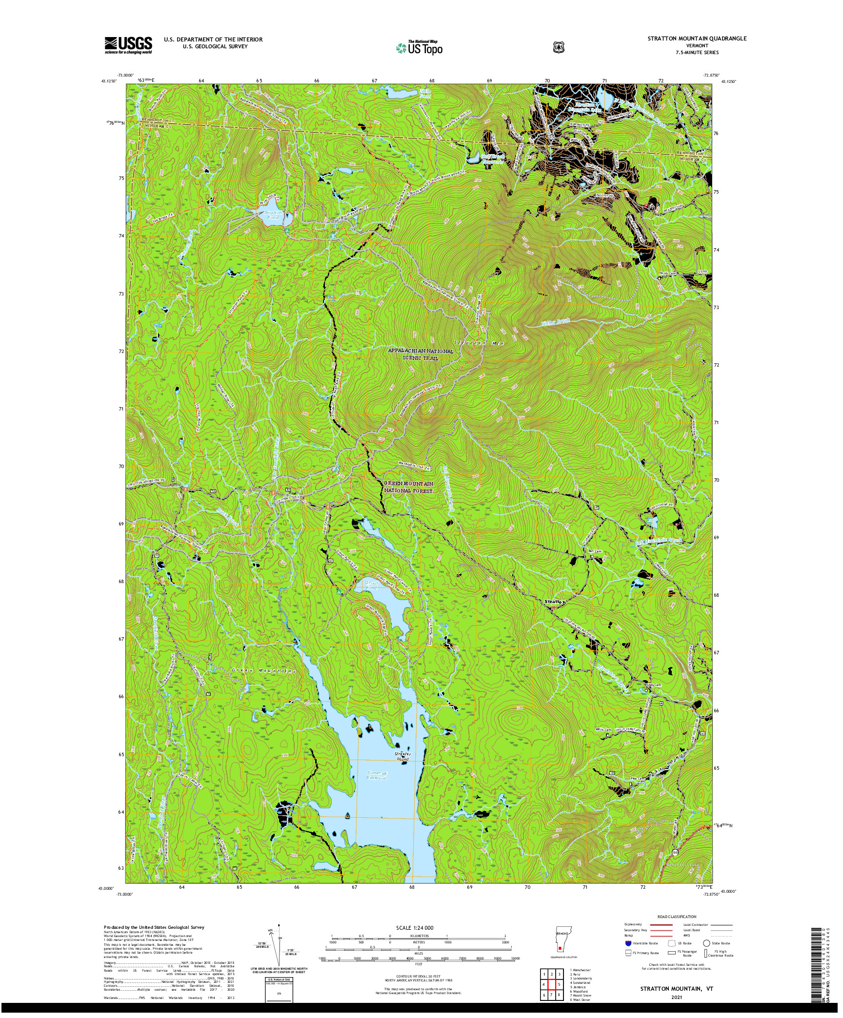 USGS US TOPO 7.5-MINUTE MAP FOR STRATTON MOUNTAIN, VT 2021