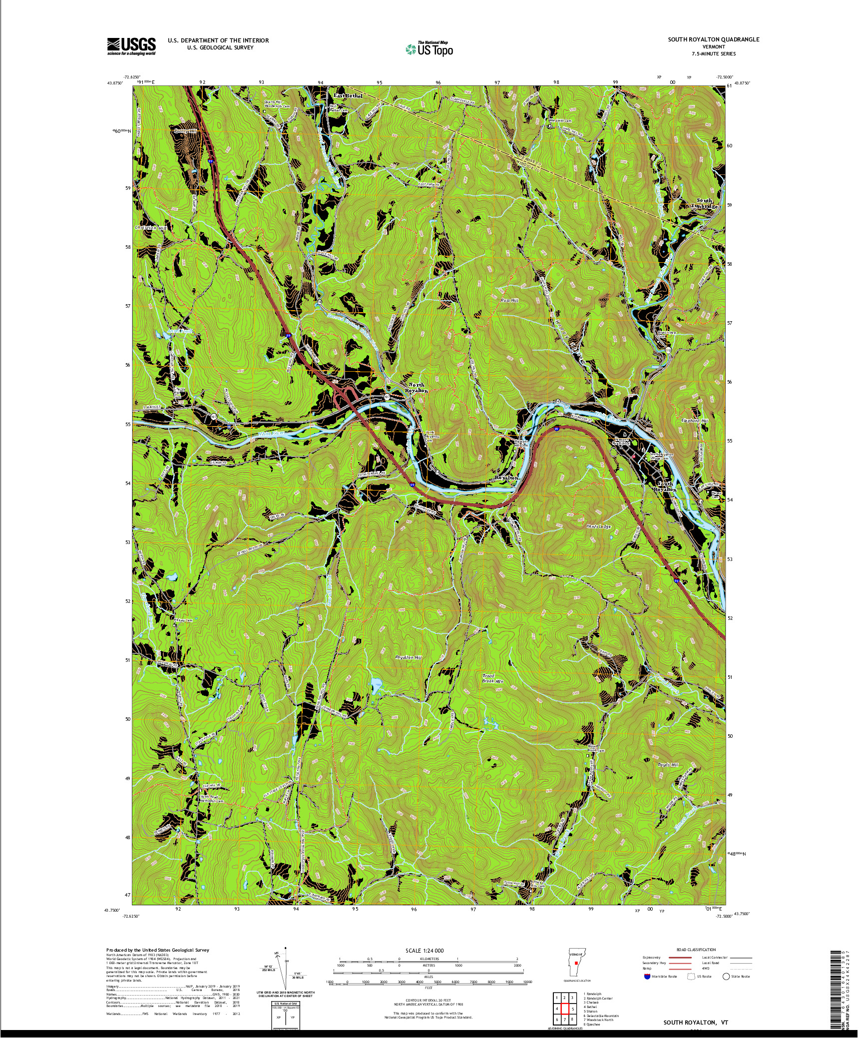 USGS US TOPO 7.5-MINUTE MAP FOR SOUTH ROYALTON, VT 2021