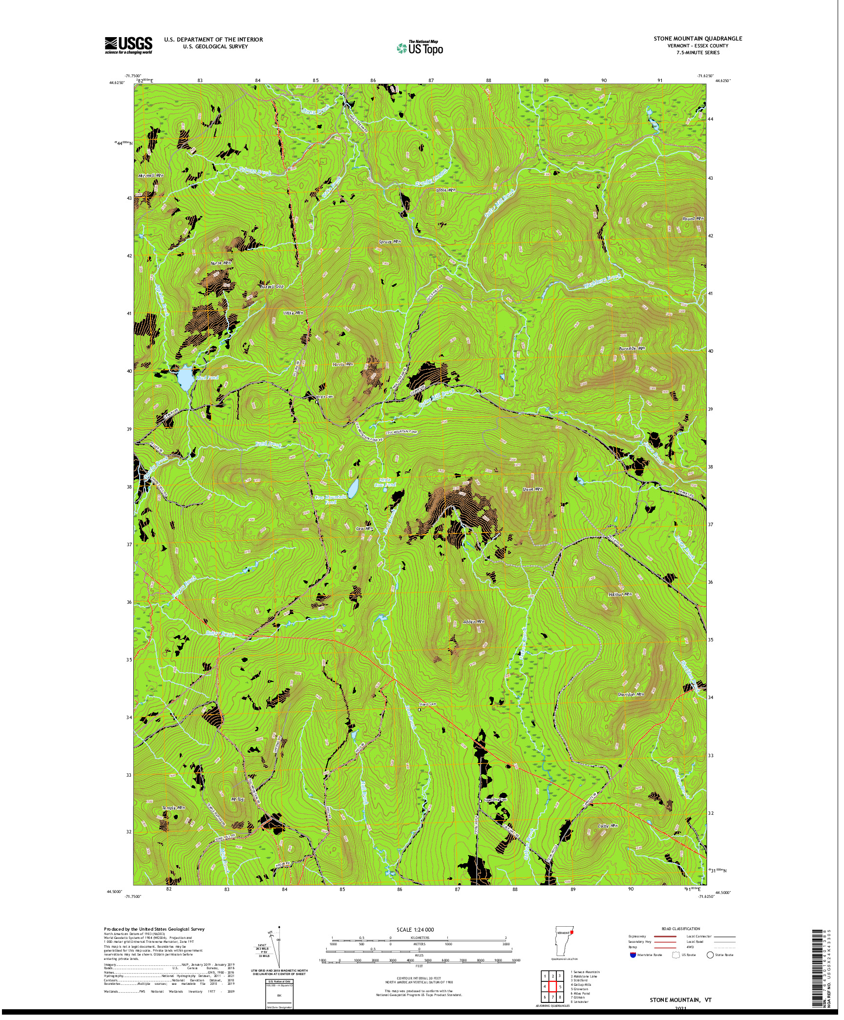 USGS US TOPO 7.5-MINUTE MAP FOR STONE MOUNTAIN, VT 2021