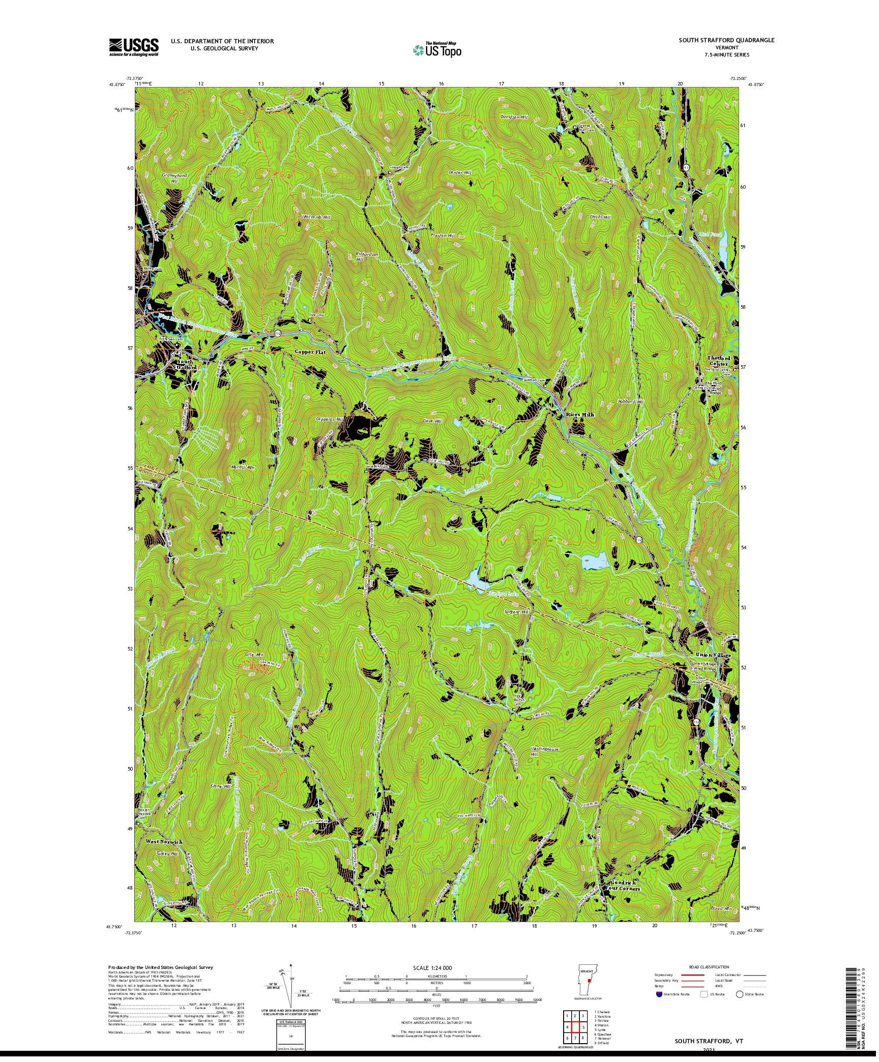 USGS US TOPO 7.5-MINUTE MAP FOR SOUTH STRAFFORD, VT 2021