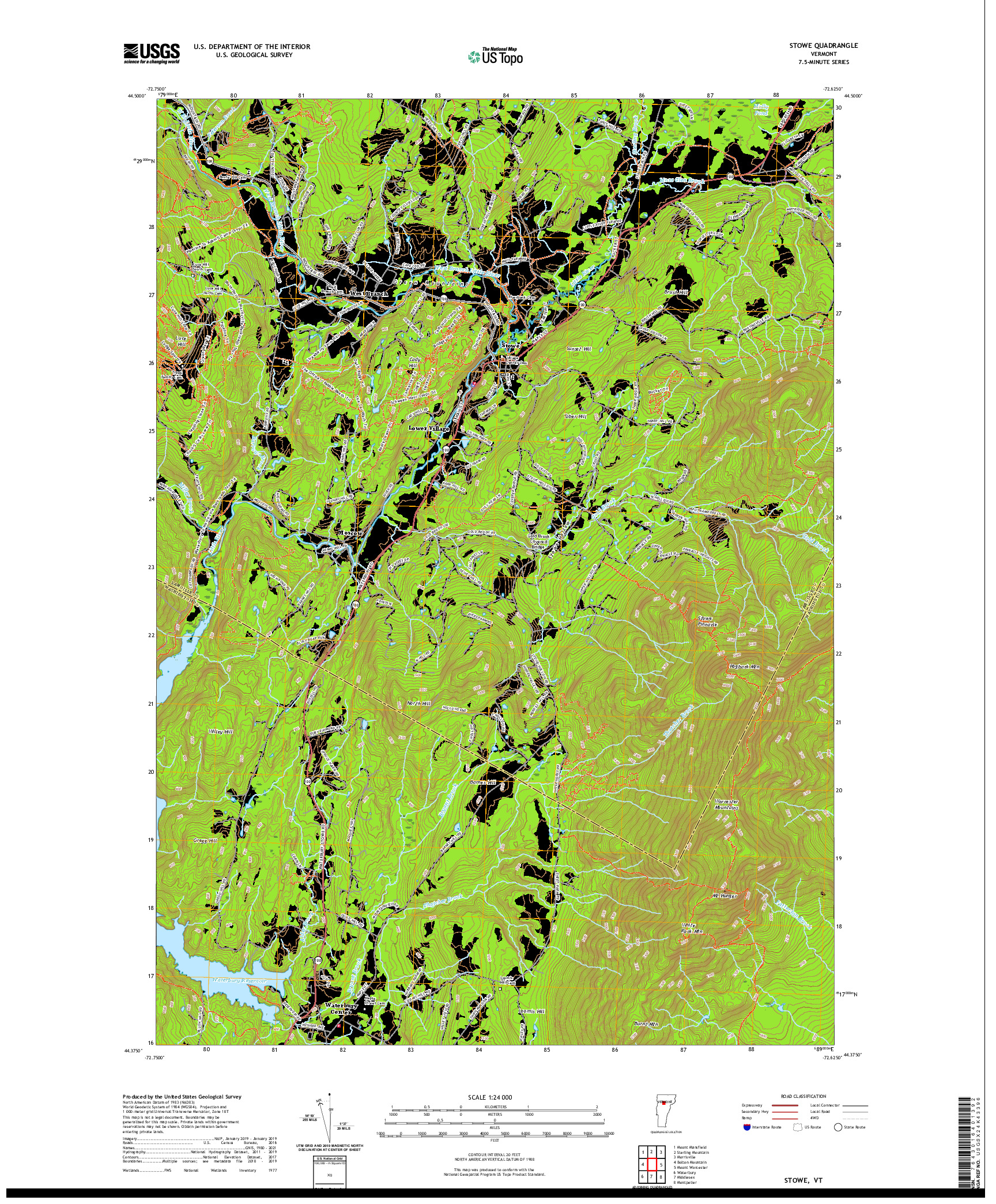 USGS US TOPO 7.5-MINUTE MAP FOR STOWE, VT 2021