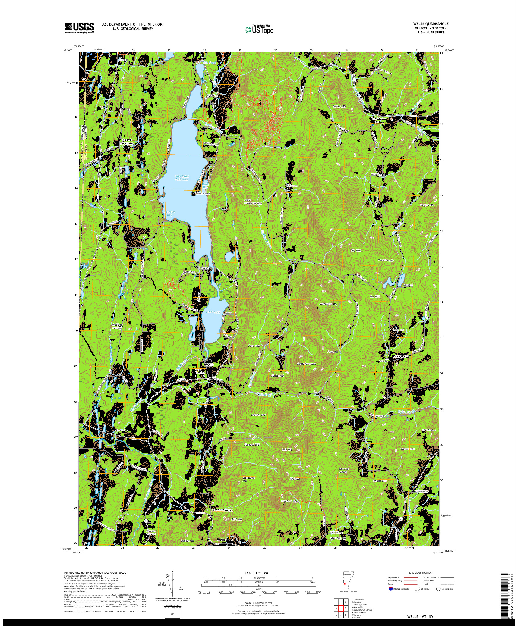 USGS US TOPO 7.5-MINUTE MAP FOR WELLS, VT,NY 2021
