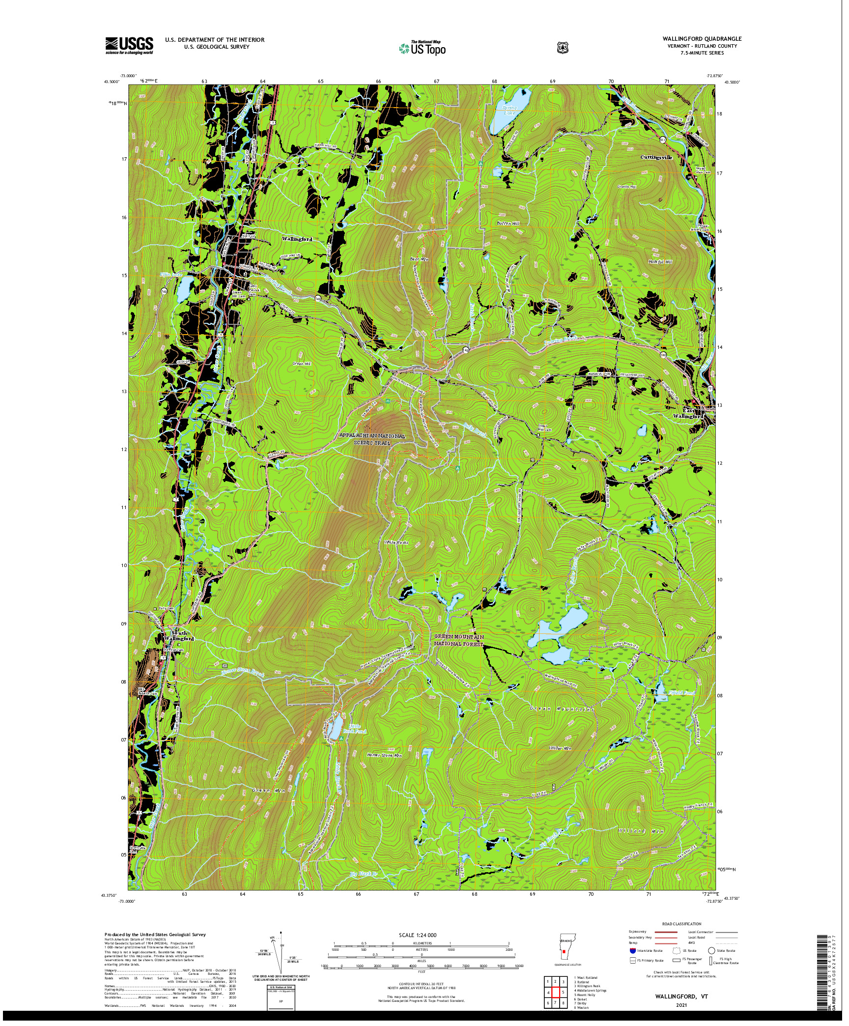 USGS US TOPO 7.5-MINUTE MAP FOR WALLINGFORD, VT 2021