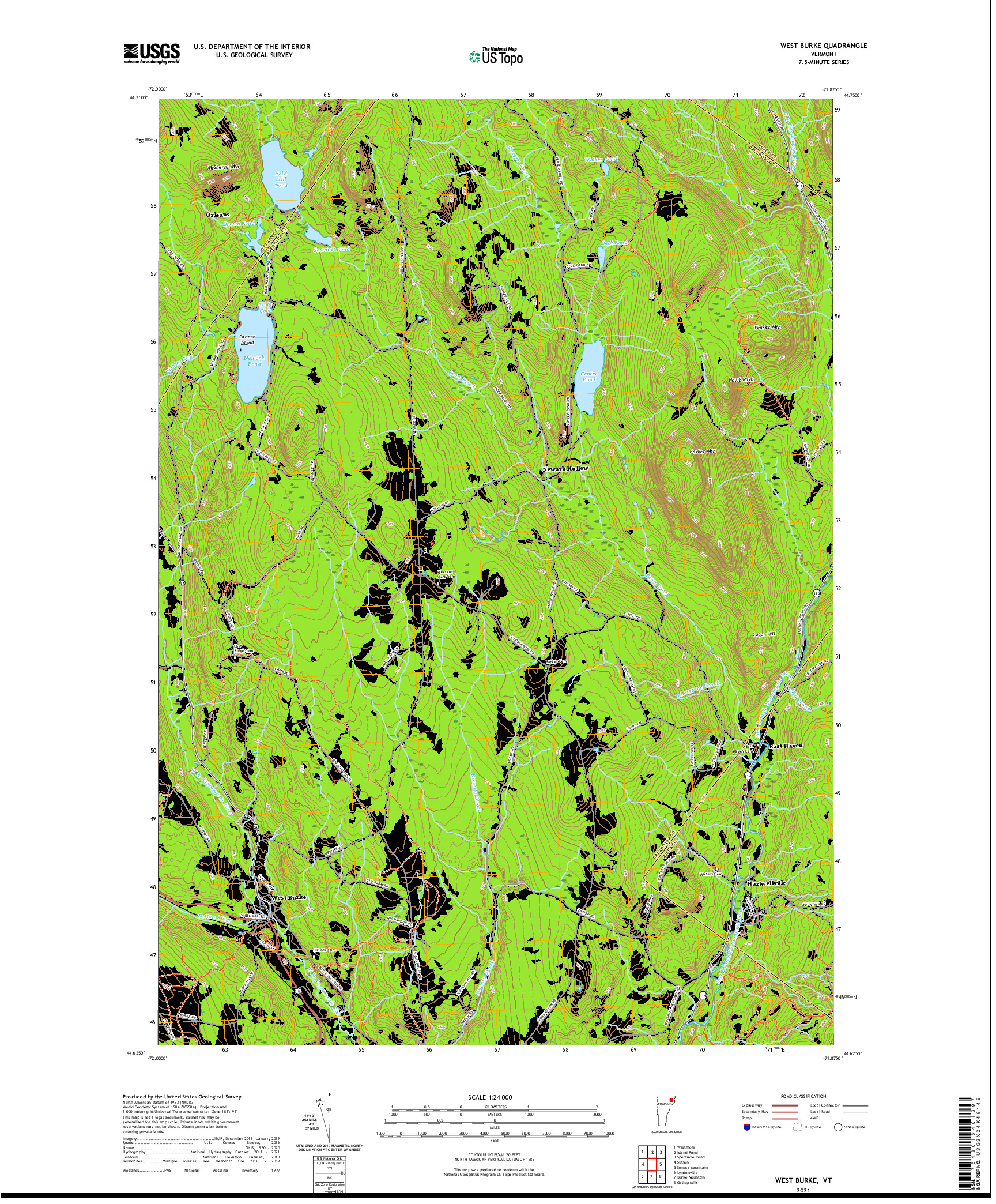 USGS US TOPO 7.5-MINUTE MAP FOR WEST BURKE, VT 2021