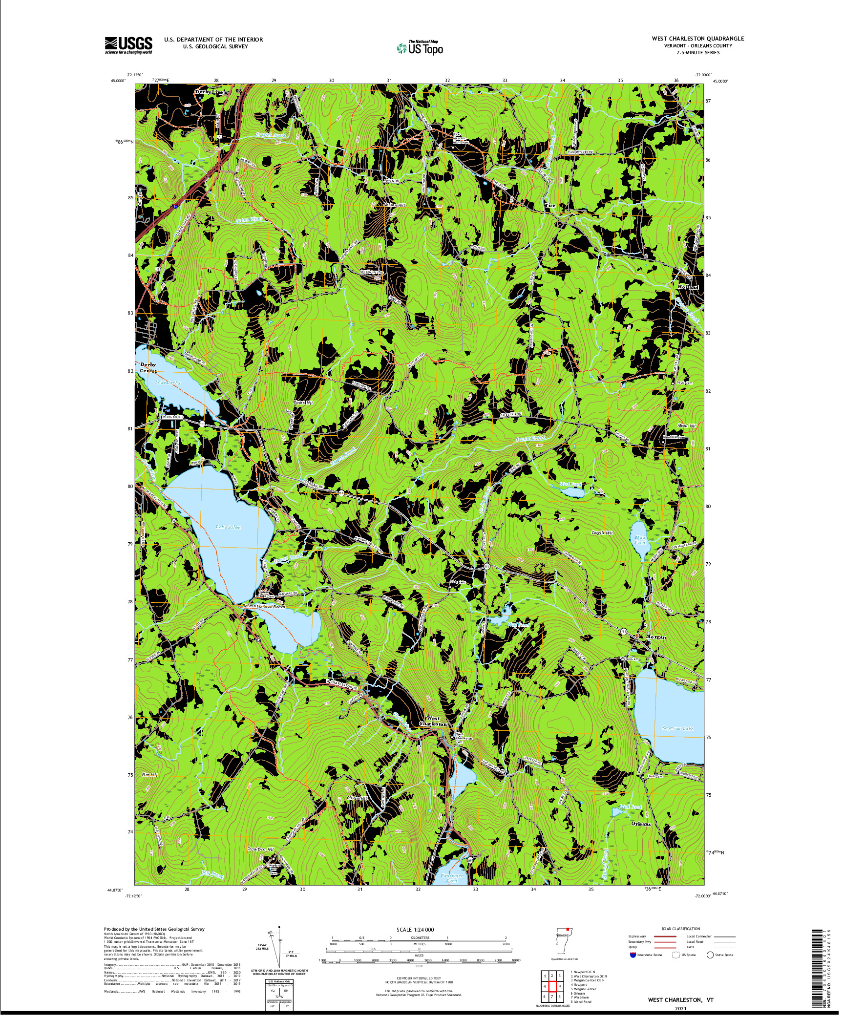 USGS US TOPO 7.5-MINUTE MAP FOR WEST CHARLESTON, VT 2021