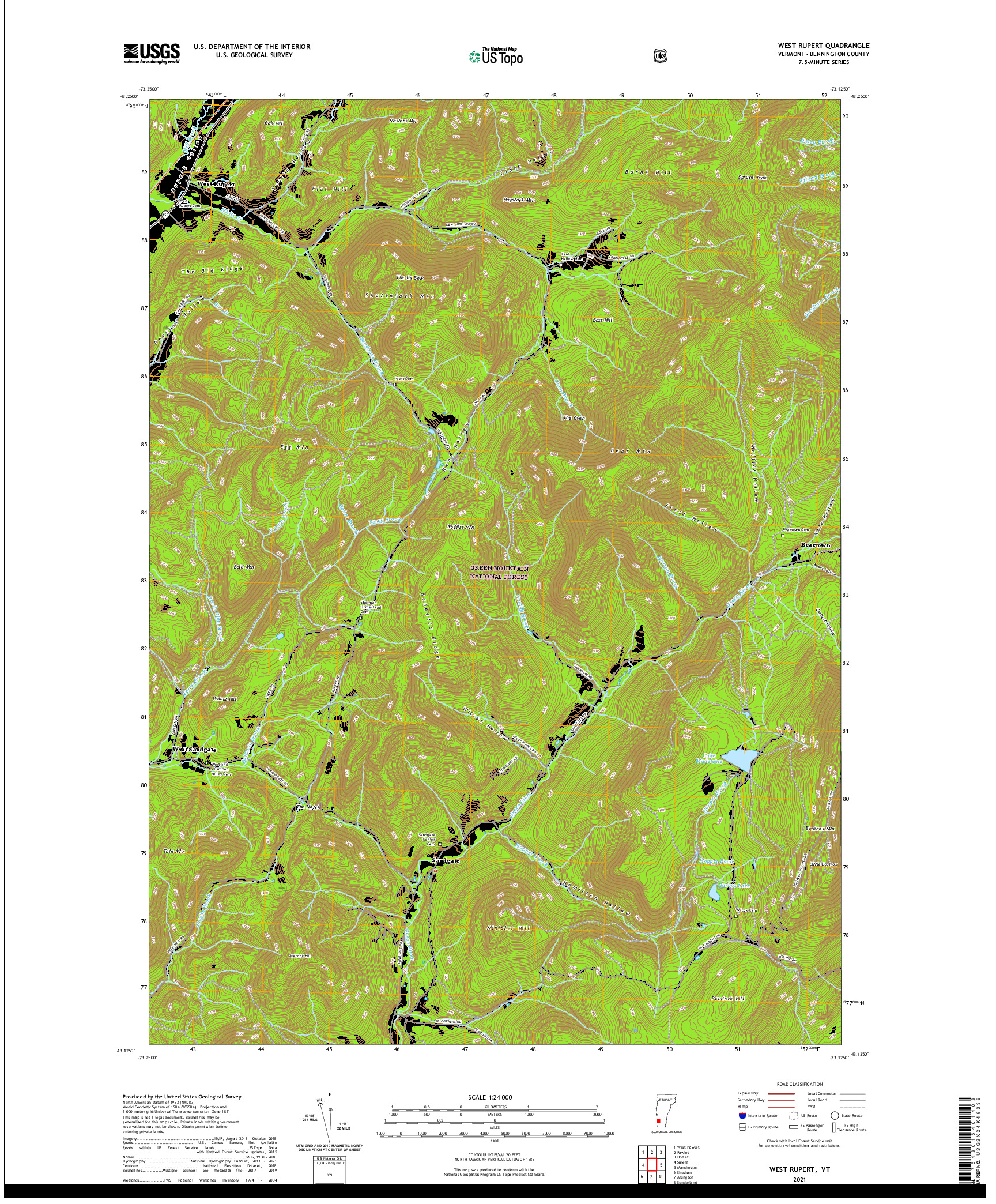 USGS US TOPO 7.5-MINUTE MAP FOR WEST RUPERT, VT 2021