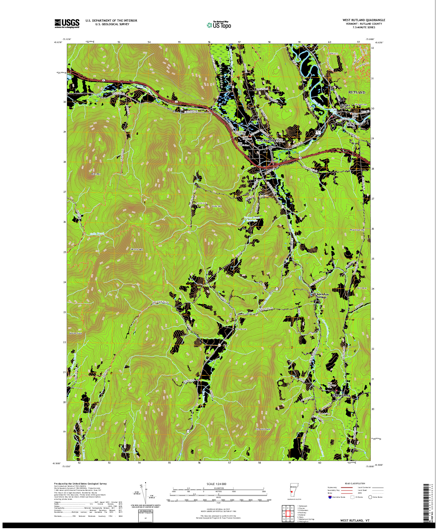 USGS US TOPO 7.5-MINUTE MAP FOR WEST RUTLAND, VT 2021