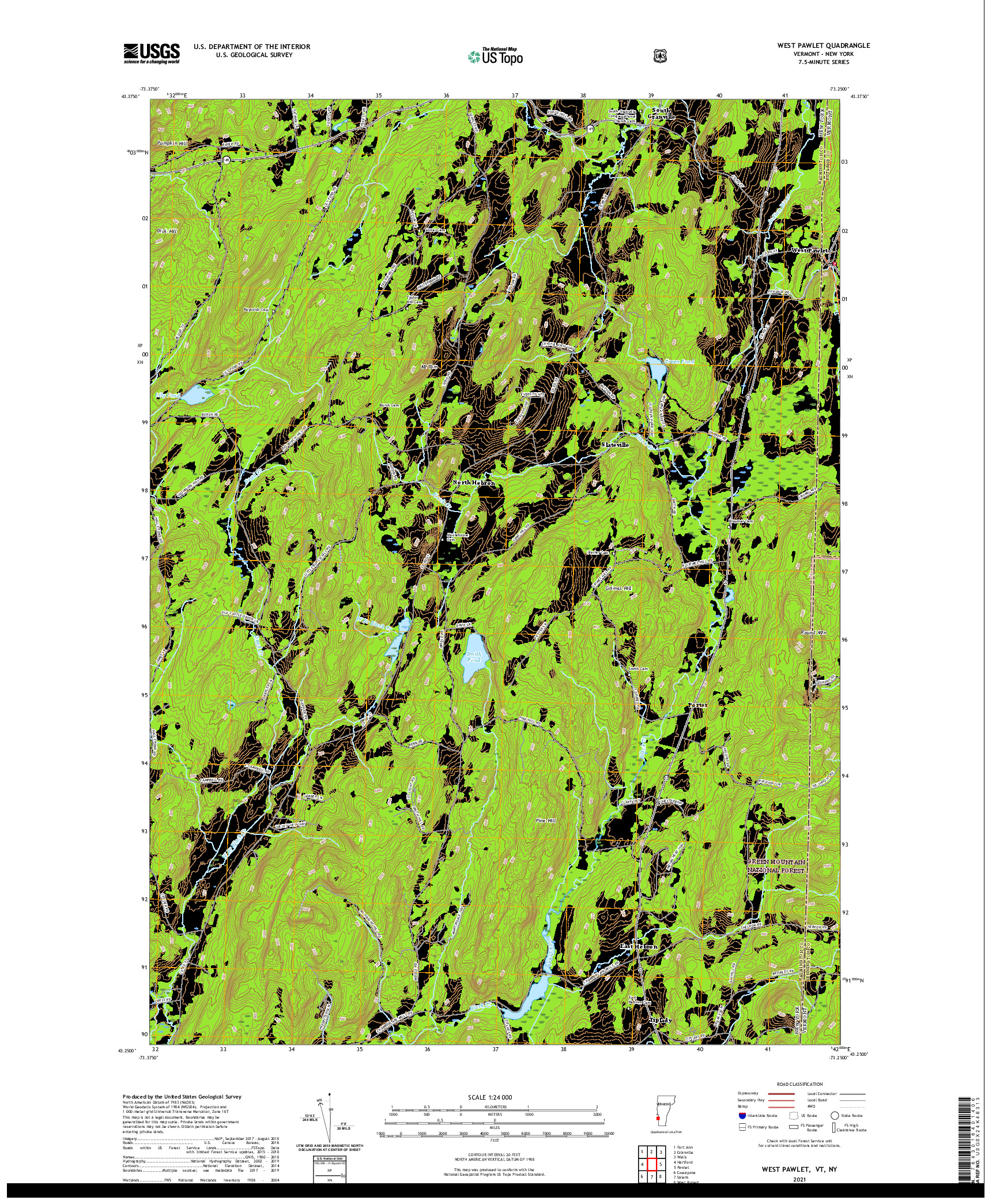 USGS US TOPO 7.5-MINUTE MAP FOR WEST PAWLET, VT,NY 2021