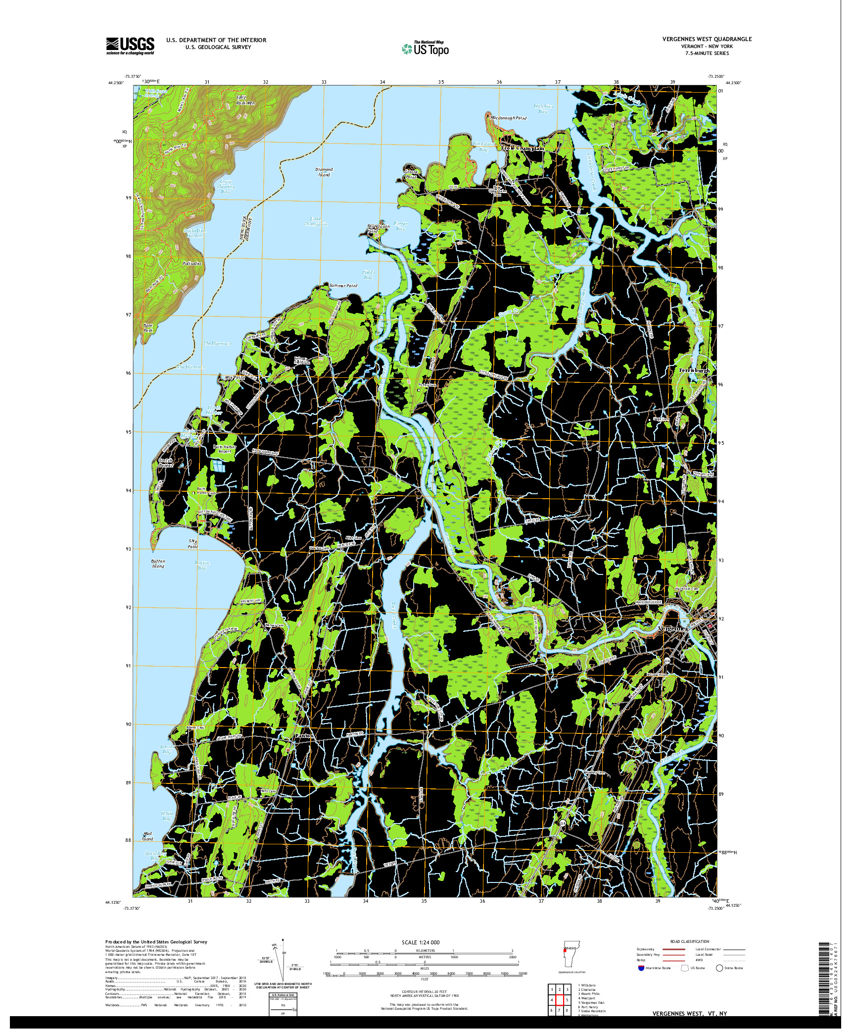 USGS US TOPO 7.5-MINUTE MAP FOR VERGENNES WEST, VT,NY 2021