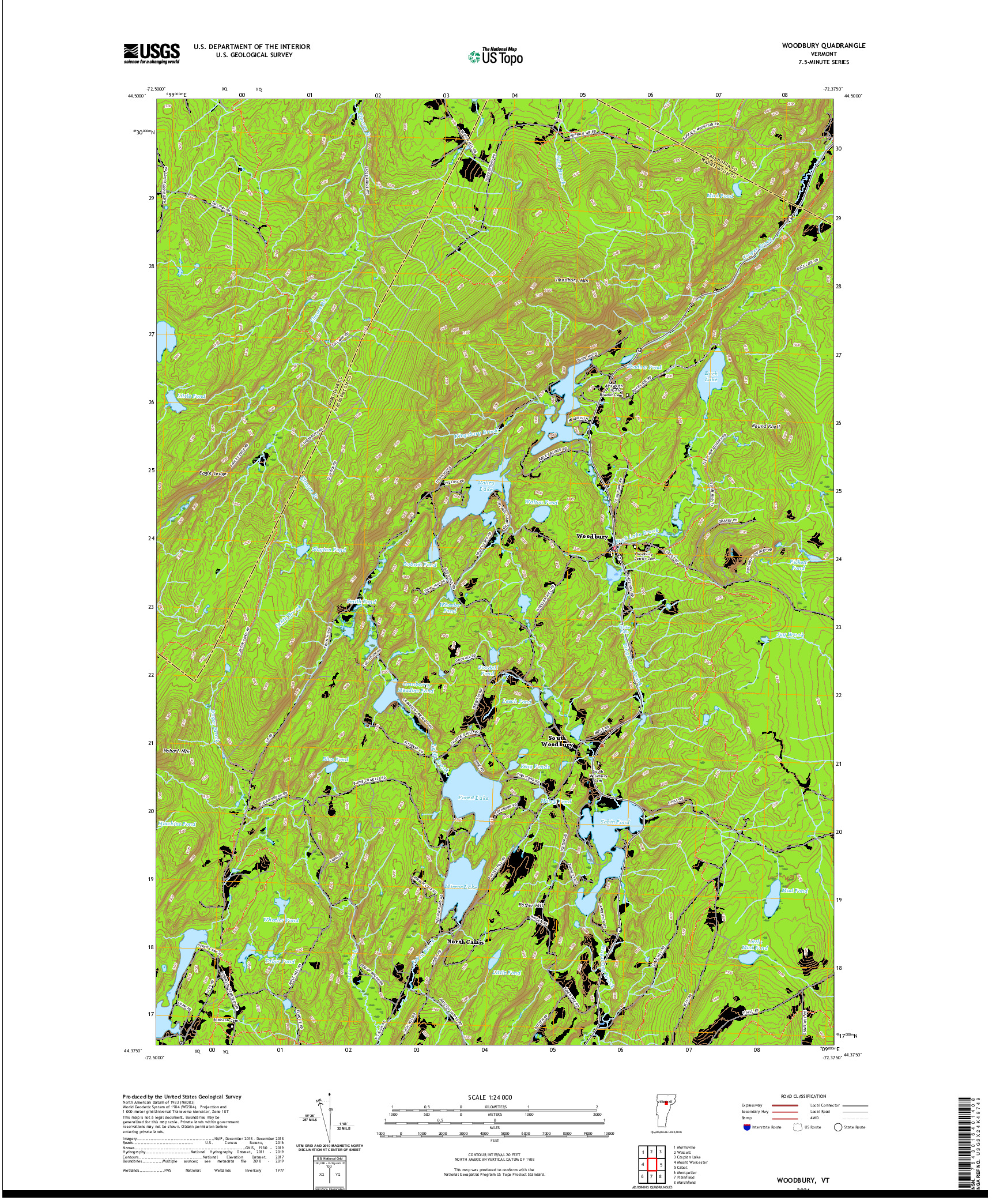 USGS US TOPO 7.5-MINUTE MAP FOR WOODBURY, VT 2021