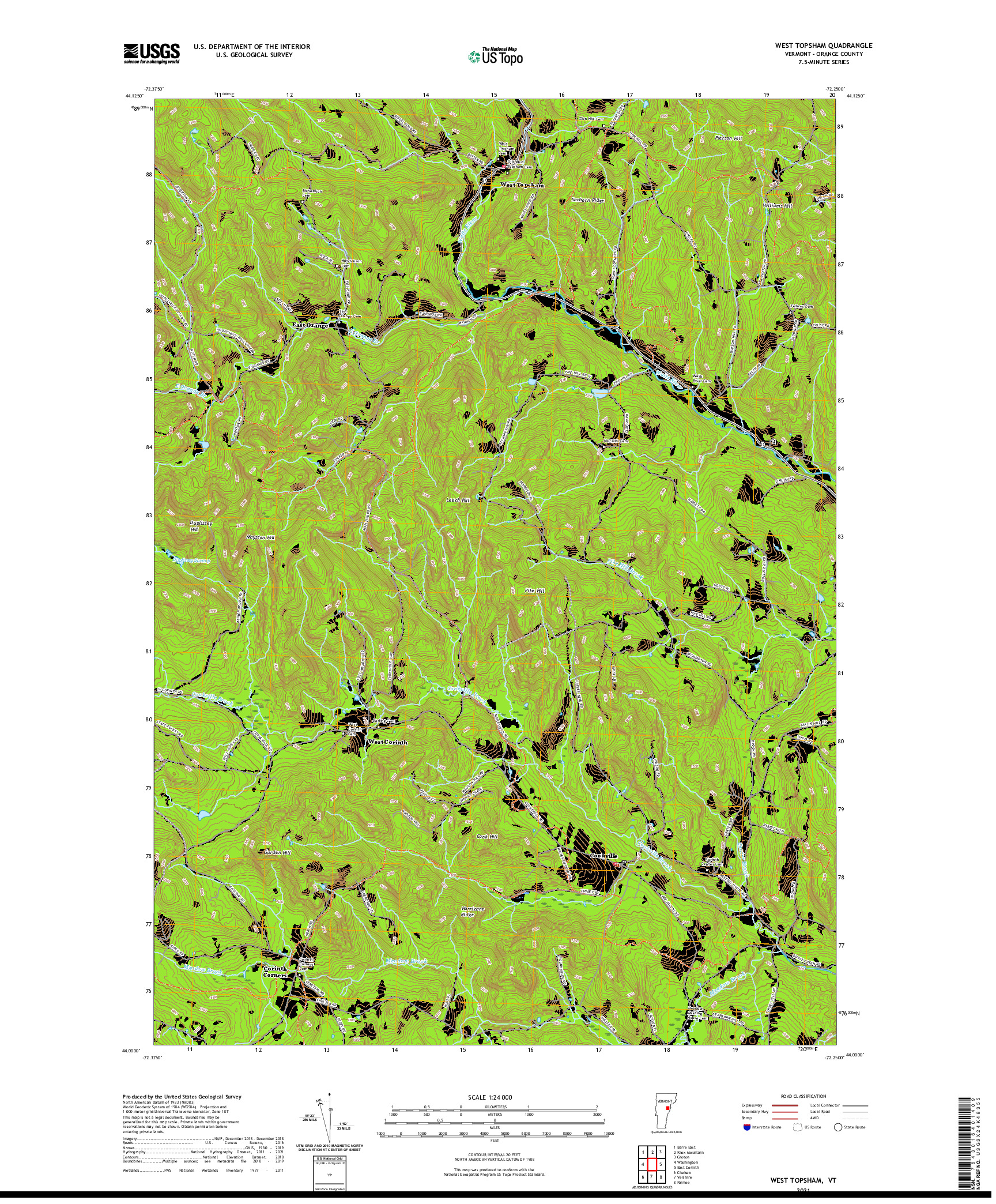 USGS US TOPO 7.5-MINUTE MAP FOR WEST TOPSHAM, VT 2021