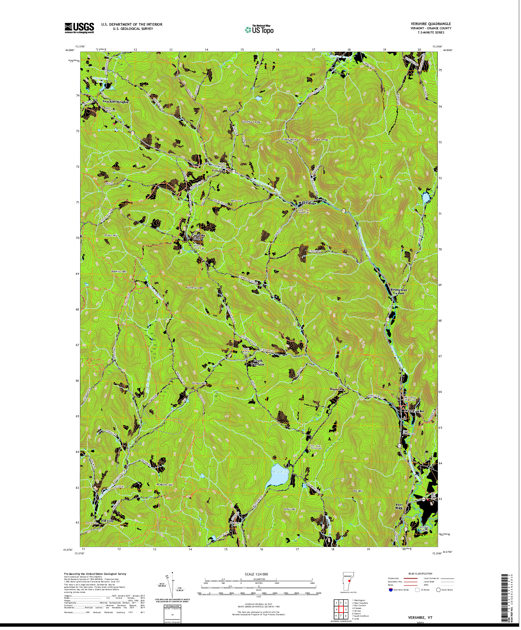 USGS US TOPO 7.5-MINUTE MAP FOR VERSHIRE, VT 2021