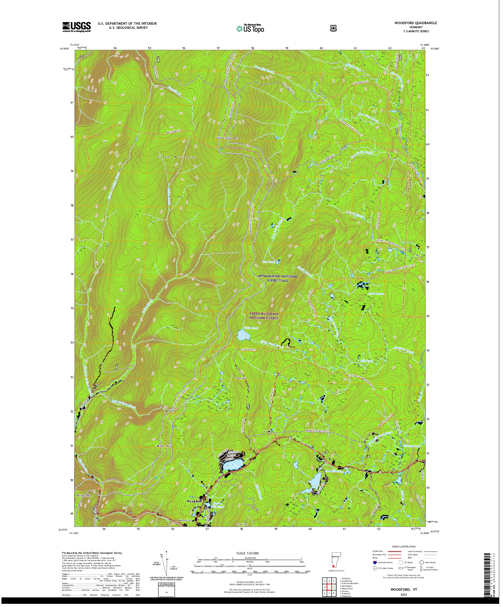 USGS US TOPO 7.5-MINUTE MAP FOR WOODFORD, VT 2021