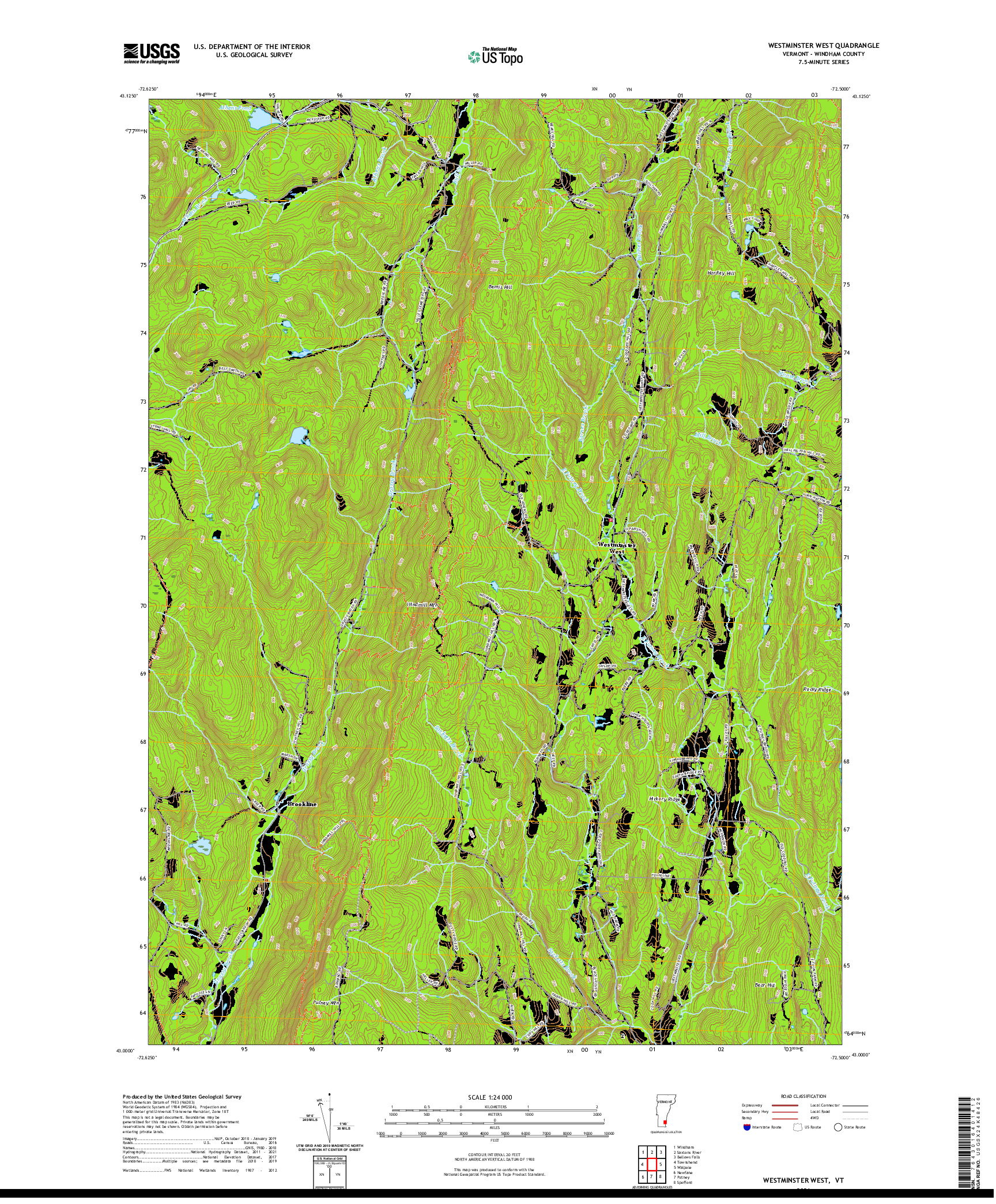 USGS US TOPO 7.5-MINUTE MAP FOR WESTMINSTER WEST, VT 2021